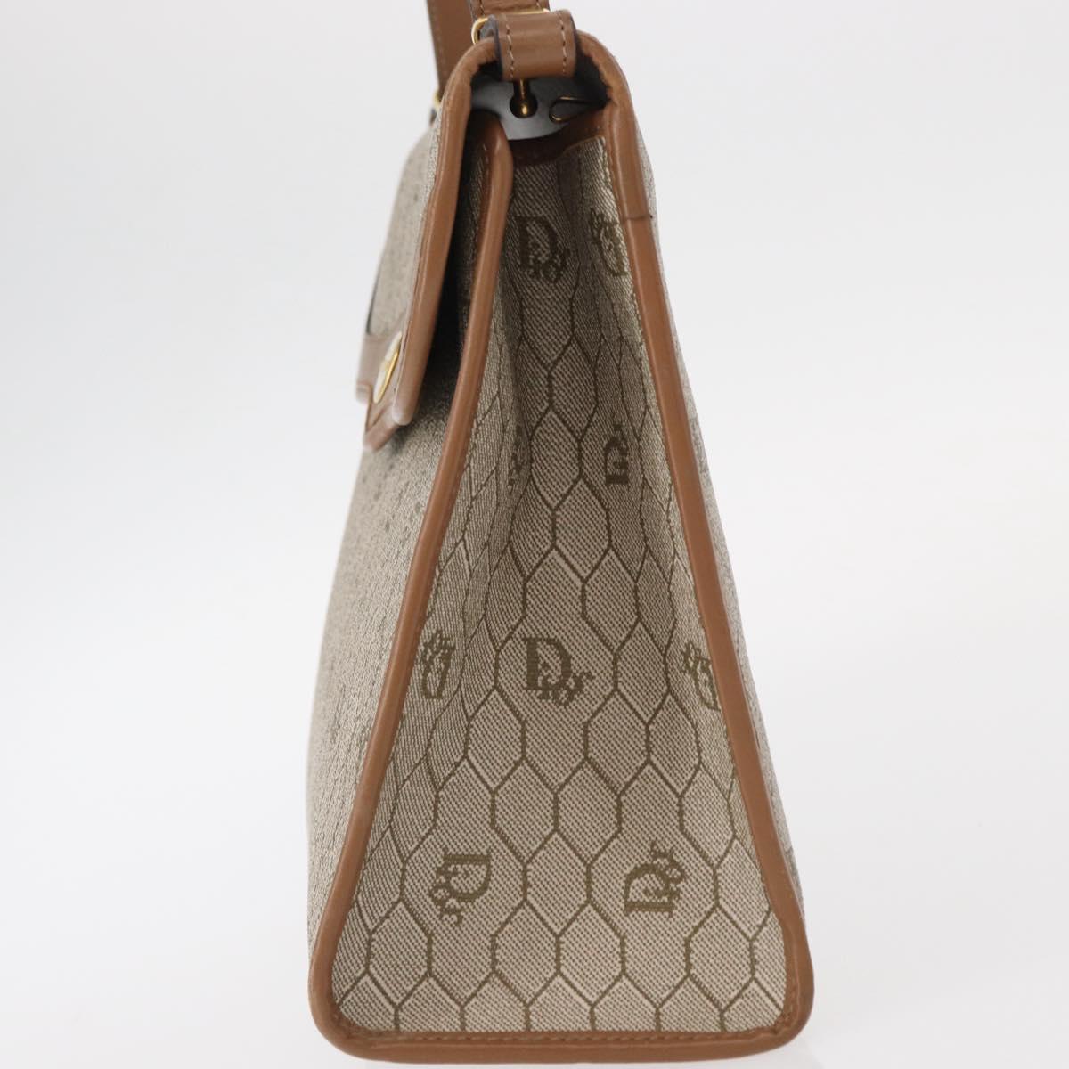 Christian Dior Honeycomb Canvas Hand Bag PVC Leather Beige Gold Auth 152727
