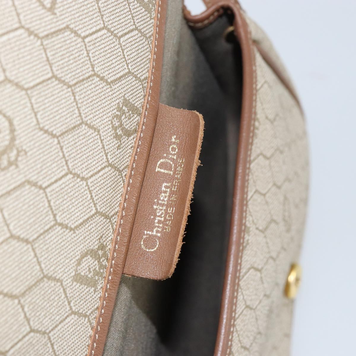 Christian Dior Honeycomb Canvas Shoulder Bag PVC Beige Gold Auth 152728