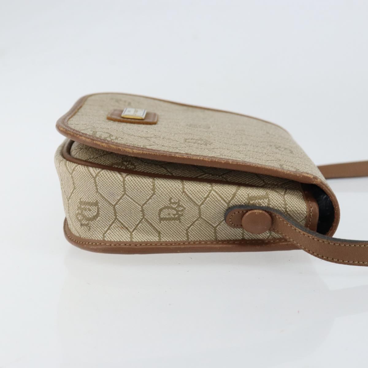 Christian Dior Honeycomb Canvas Shoulder Bag PVC Beige Gold Auth 152728