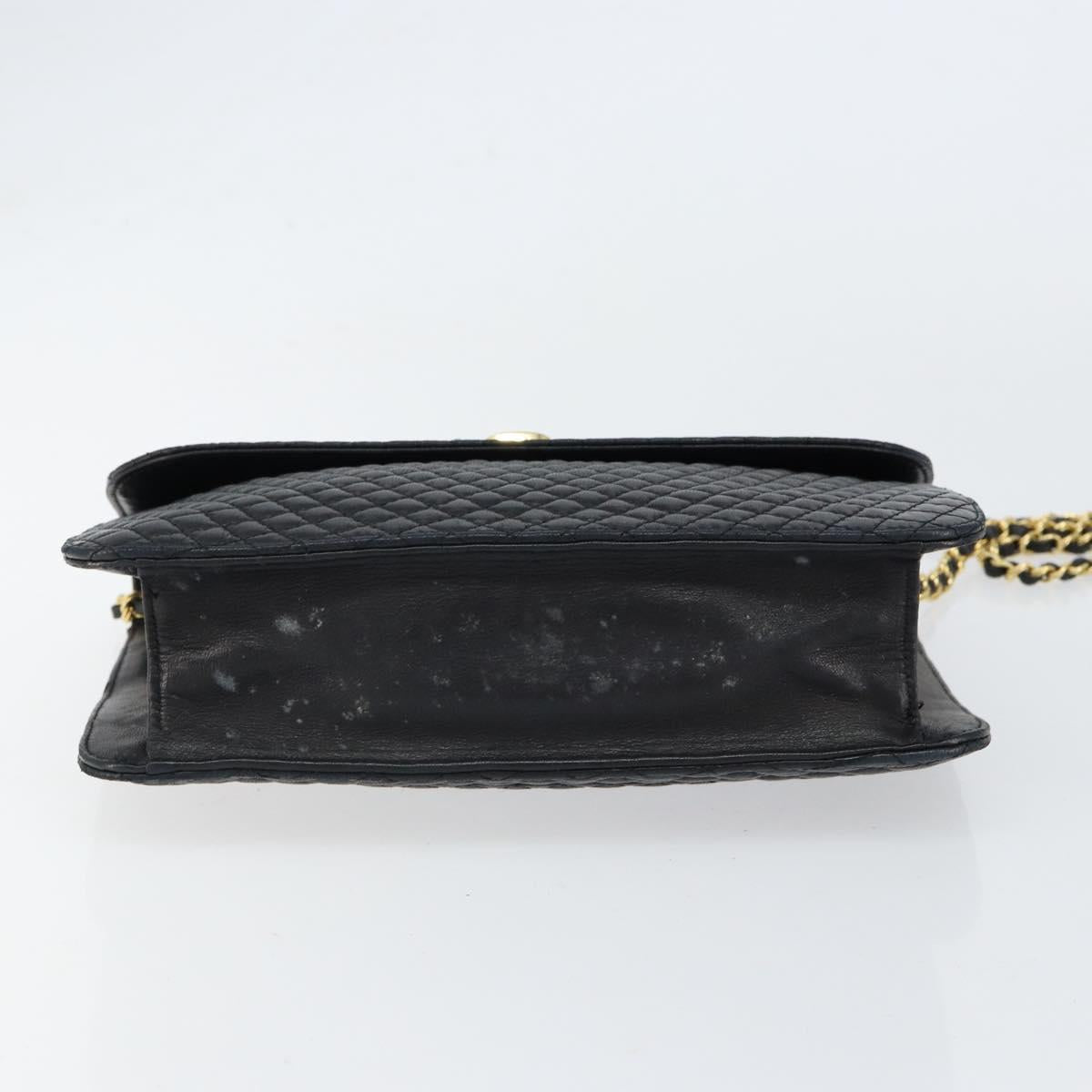 BALLY Chain Shoulder Bag Leather 2way Black Gold Auth 152729