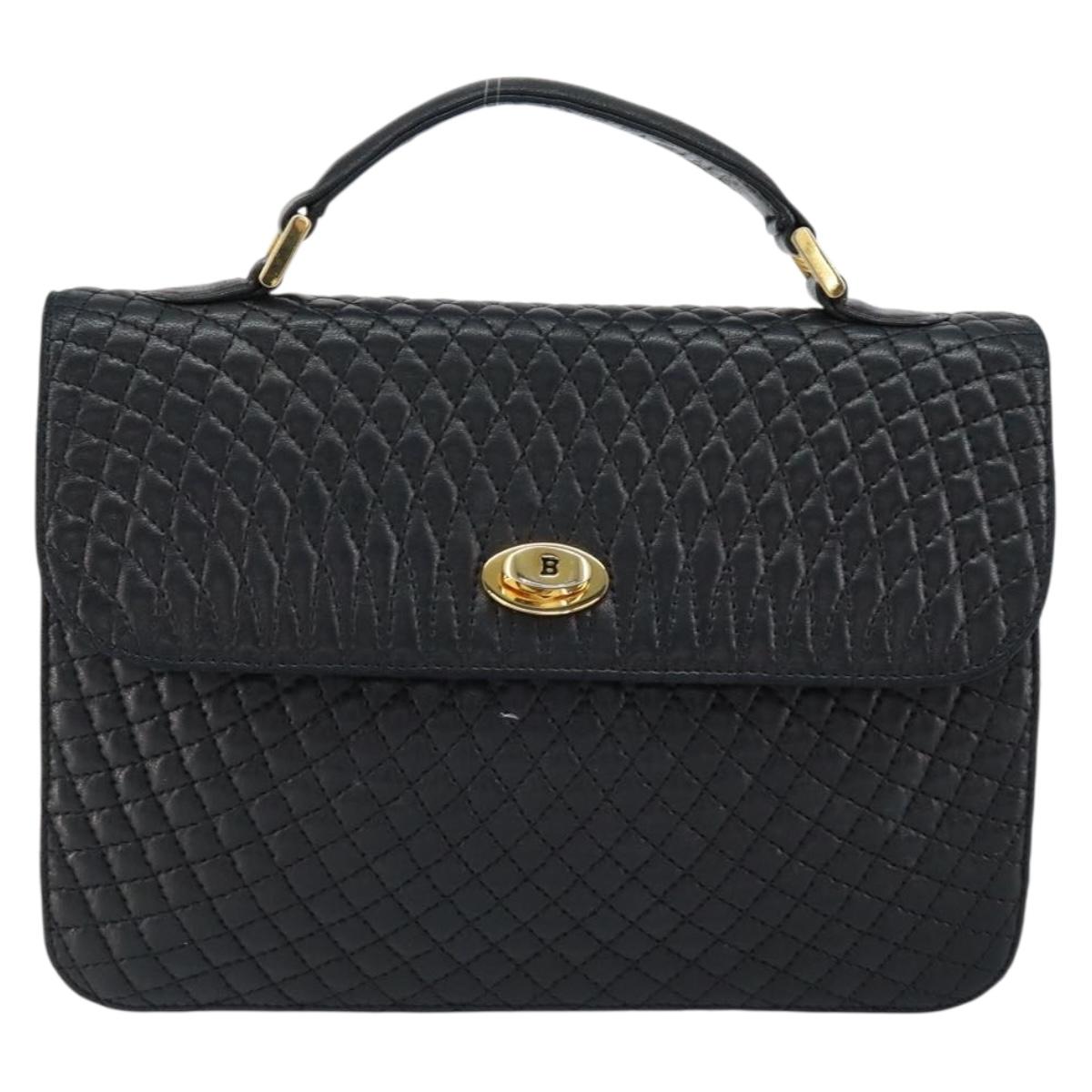 BALLY Chain Shoulder Bag Leather 2way Black Gold Auth 152729