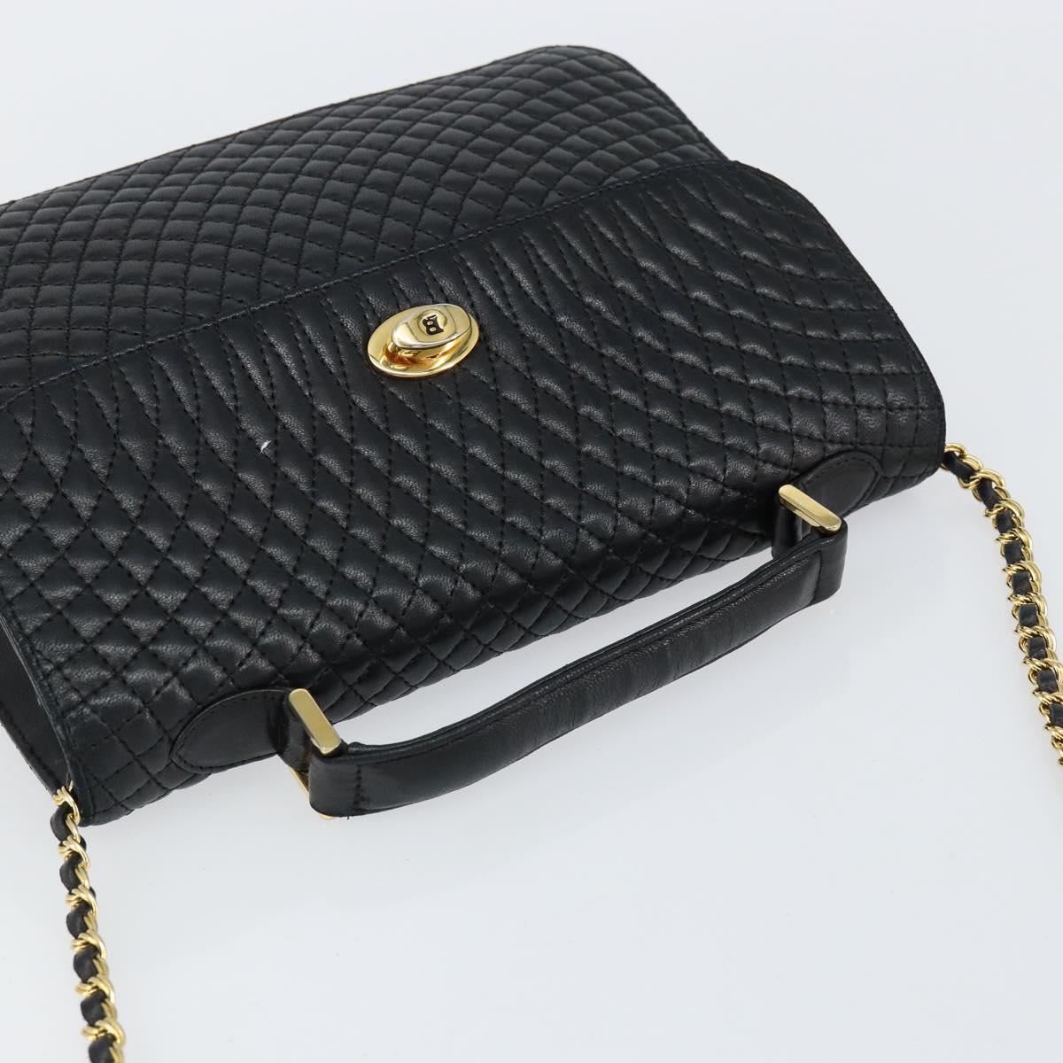 BALLY Chain Shoulder Bag Leather 2way Black Gold Auth 152729