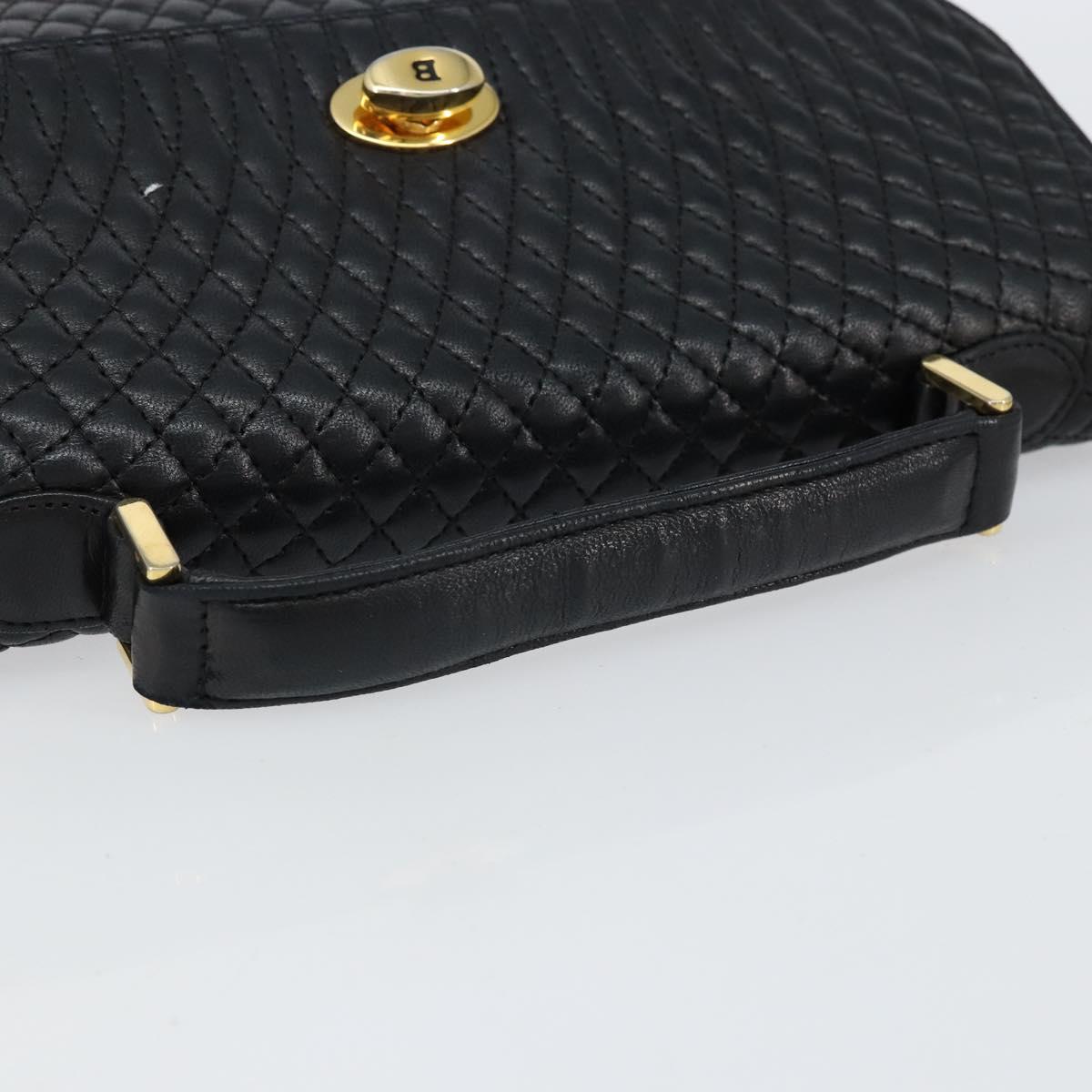 BALLY Chain Shoulder Bag Leather 2way Black Gold Auth 152729