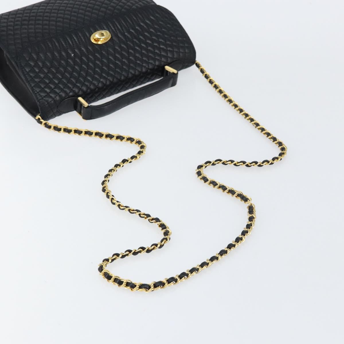 BALLY Chain Shoulder Bag Leather 2way Black Gold Auth 152729