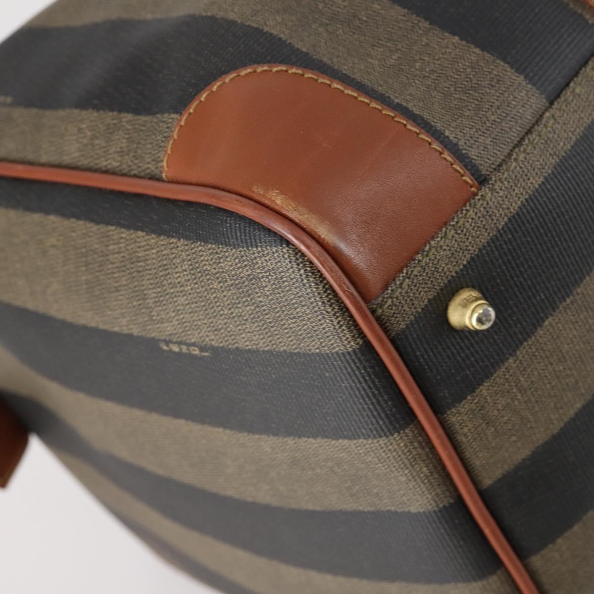 FENDI Pecan Canvas Boston Bag PVC Black Brown gold Auth 152730