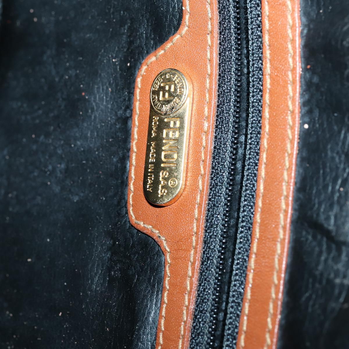 FENDI Pecan Canvas Boston Bag PVC Black Brown gold Auth 152730