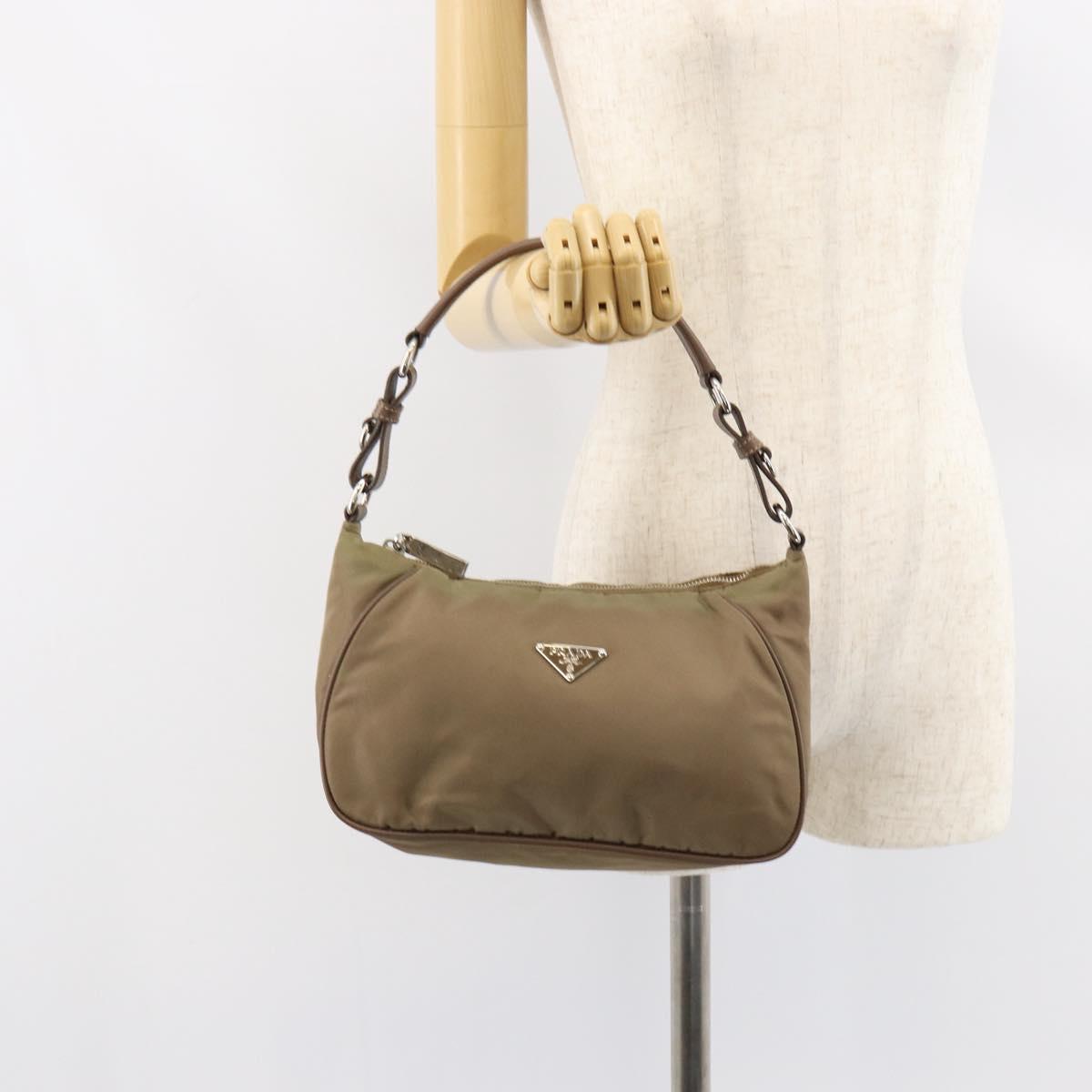 Christian Dior Shoulder Bag Nylon Leather Black Brown gold Auth 152732