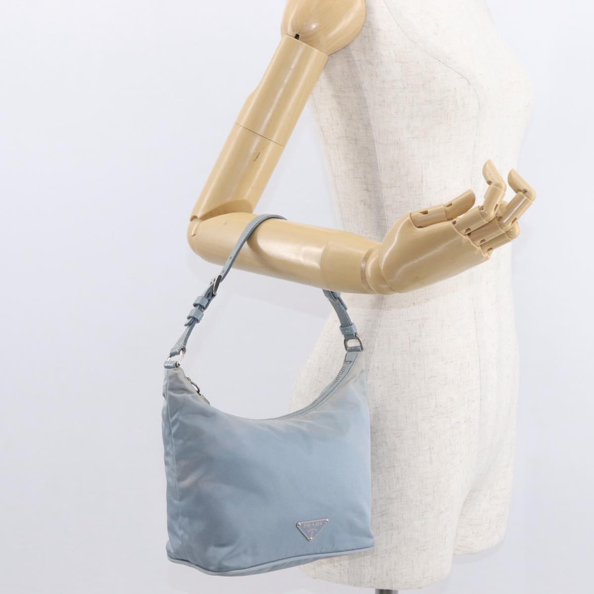 PRADA Shoulder Bag Nylon Light Blue Silver Auth 152733