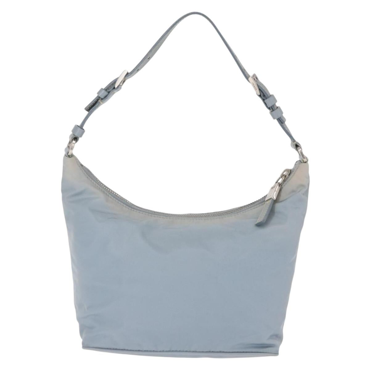 PRADA Shoulder Bag Nylon Light Blue Silver Auth 152733