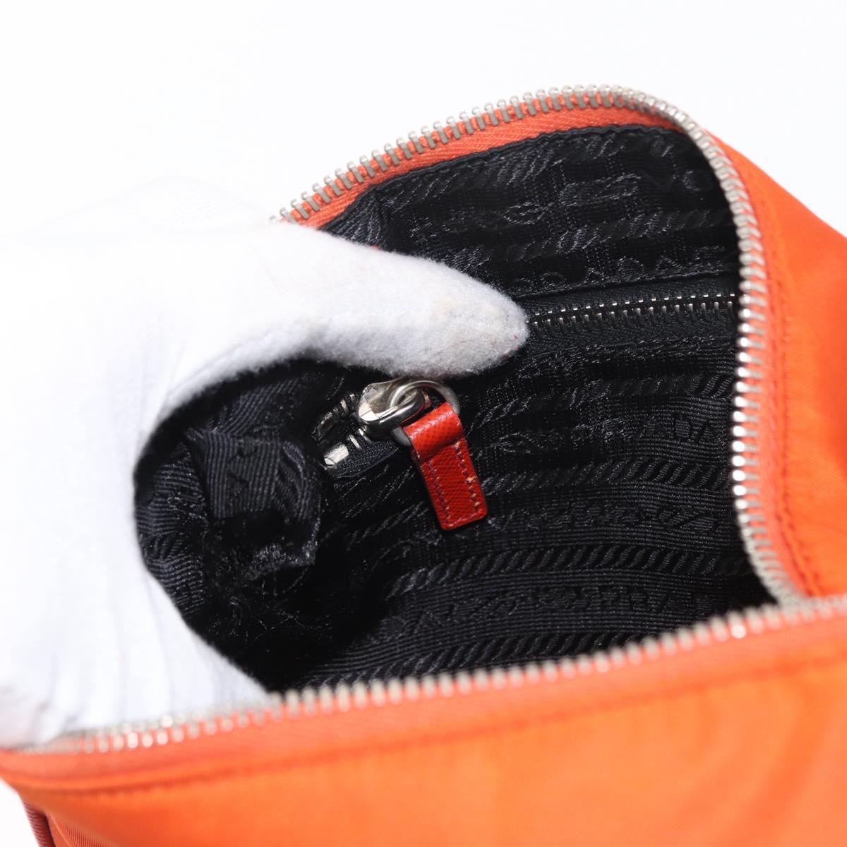 PRADA Shoulder Bag Nylon Orange Silver Auth 152734