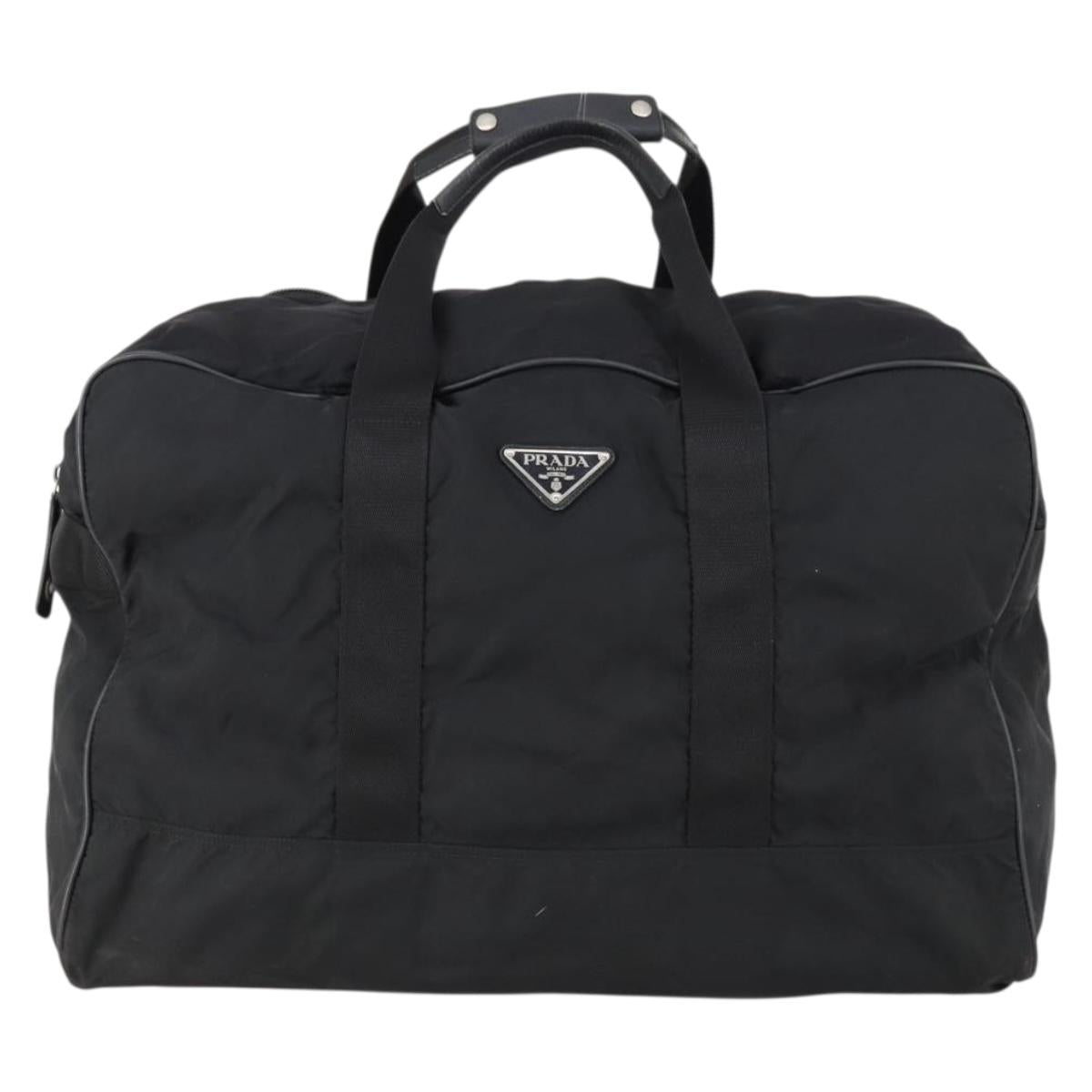 PRADA Boston Bag Nylon 2way Black Silver Auth 152736