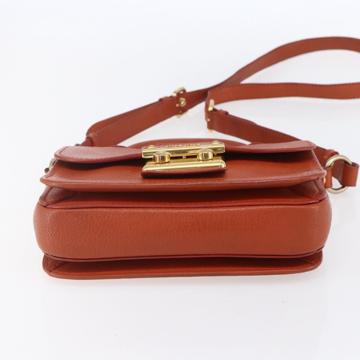 Miu Miu Madras Hand Bag Leather 2way Orange Gold Auth 152737