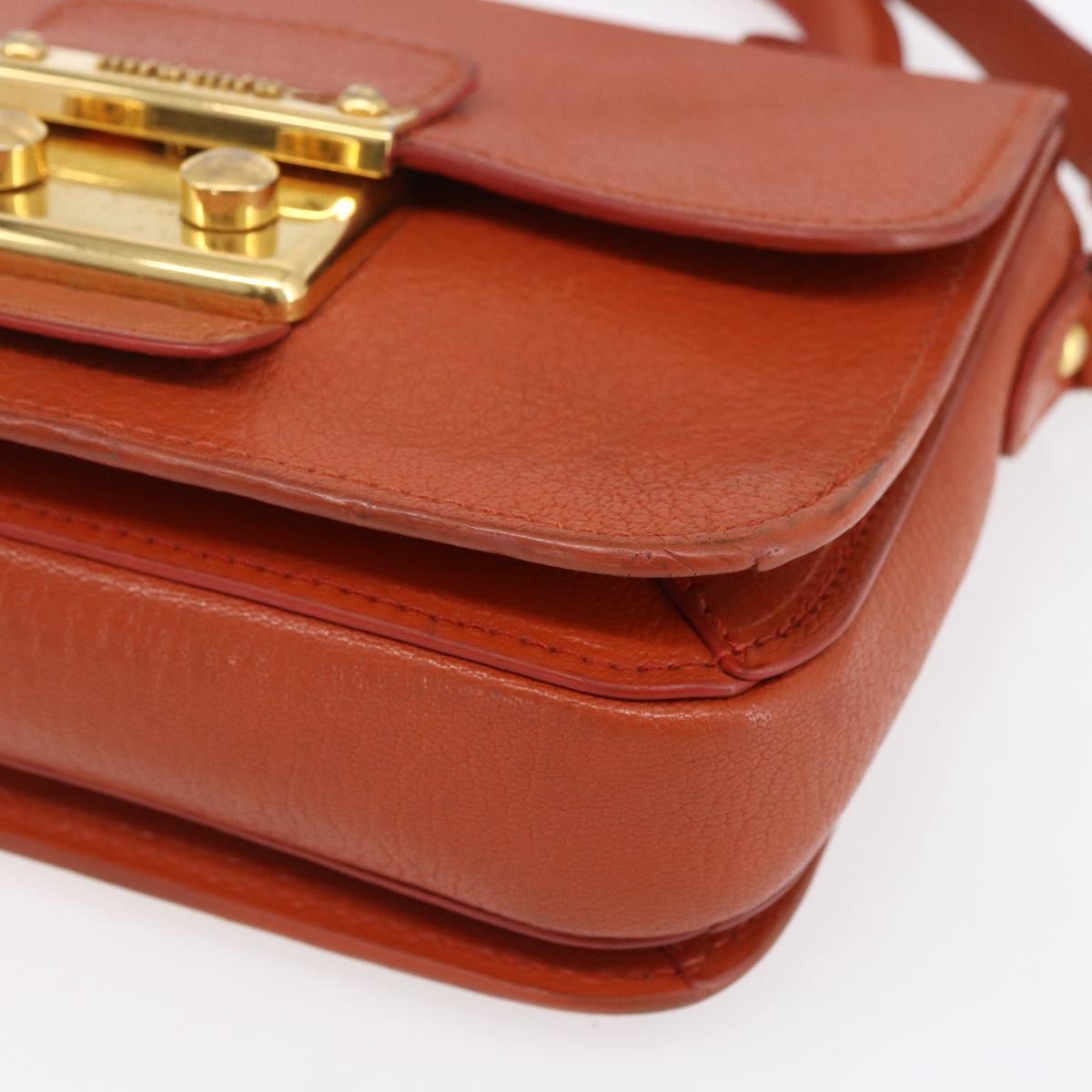 Miu Miu Madras Hand Bag Leather 2way Orange Gold Auth 152737