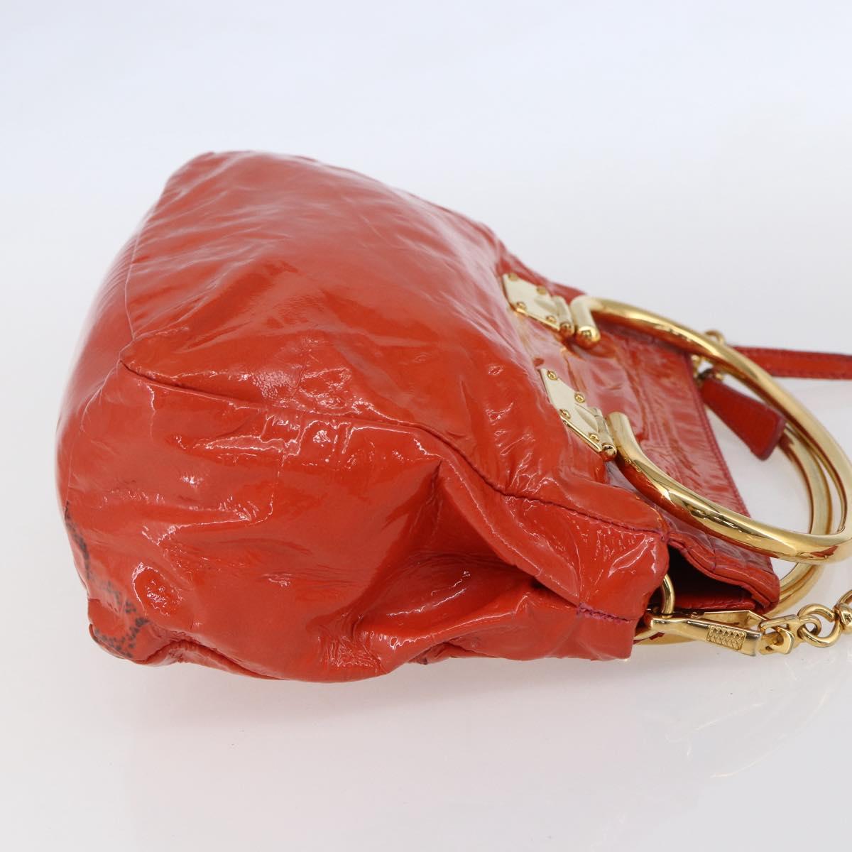 Miu Miu Hand Bag Enamel 2way Orange Gold Auth 152738