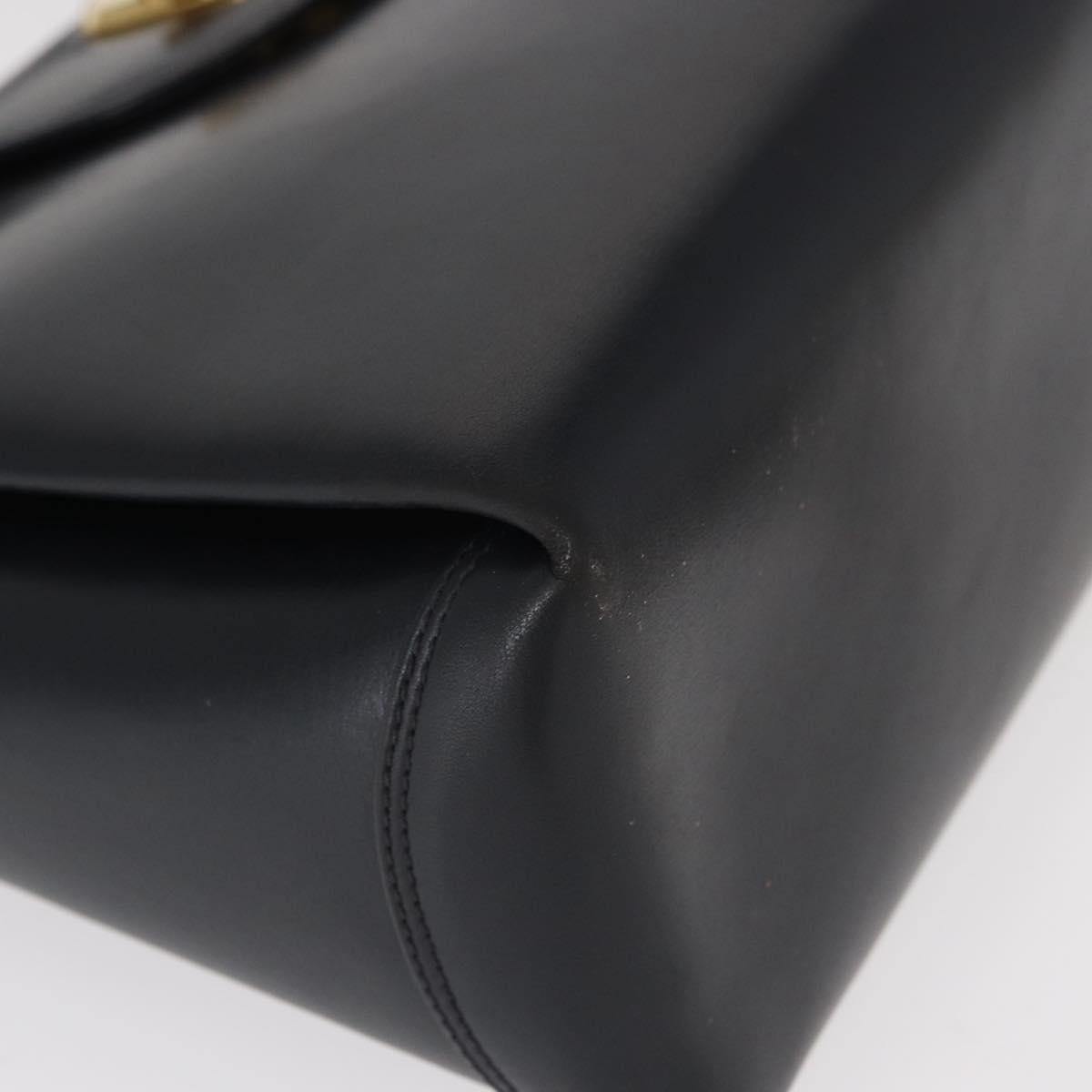 GUCCI Shoulder Bag Leather Navy Gold Auth 152739