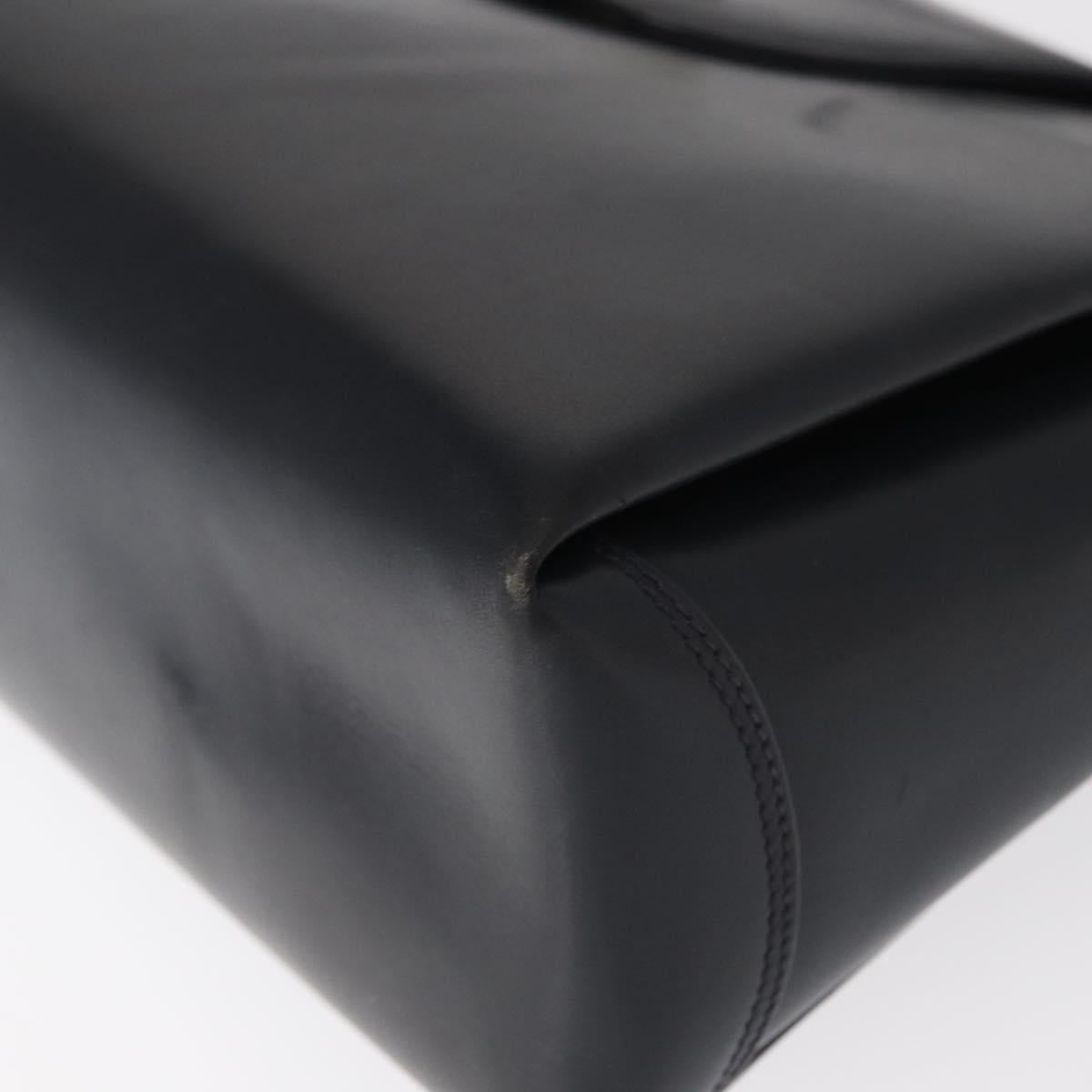 GUCCI Shoulder Bag Leather Navy Gold Auth 152739