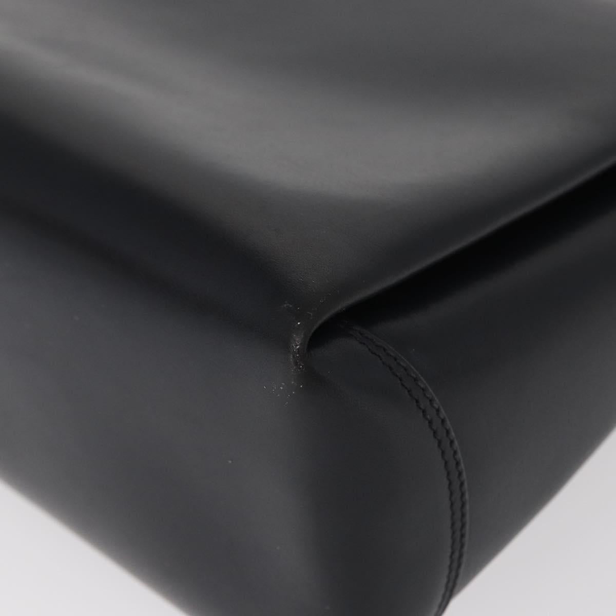 GUCCI Shoulder Bag Leather Navy Gold Auth 152739