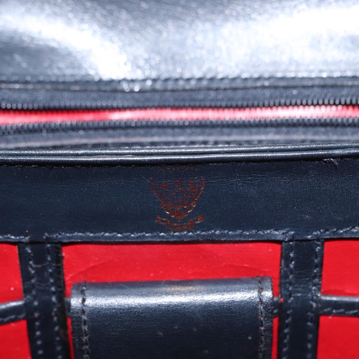 GUCCI Shoulder Bag Leather Navy Gold Auth 152739