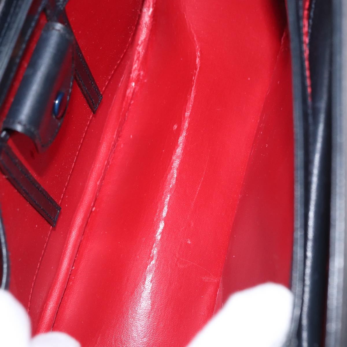 GUCCI Shoulder Bag Leather Navy Gold Auth 152739