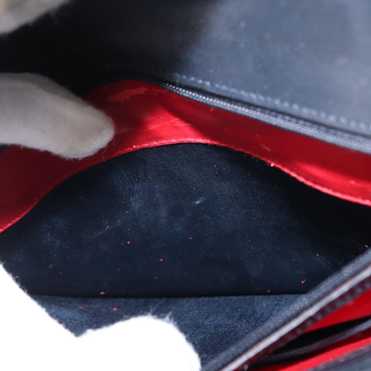 GUCCI Shoulder Bag Leather Navy Gold Auth 152739