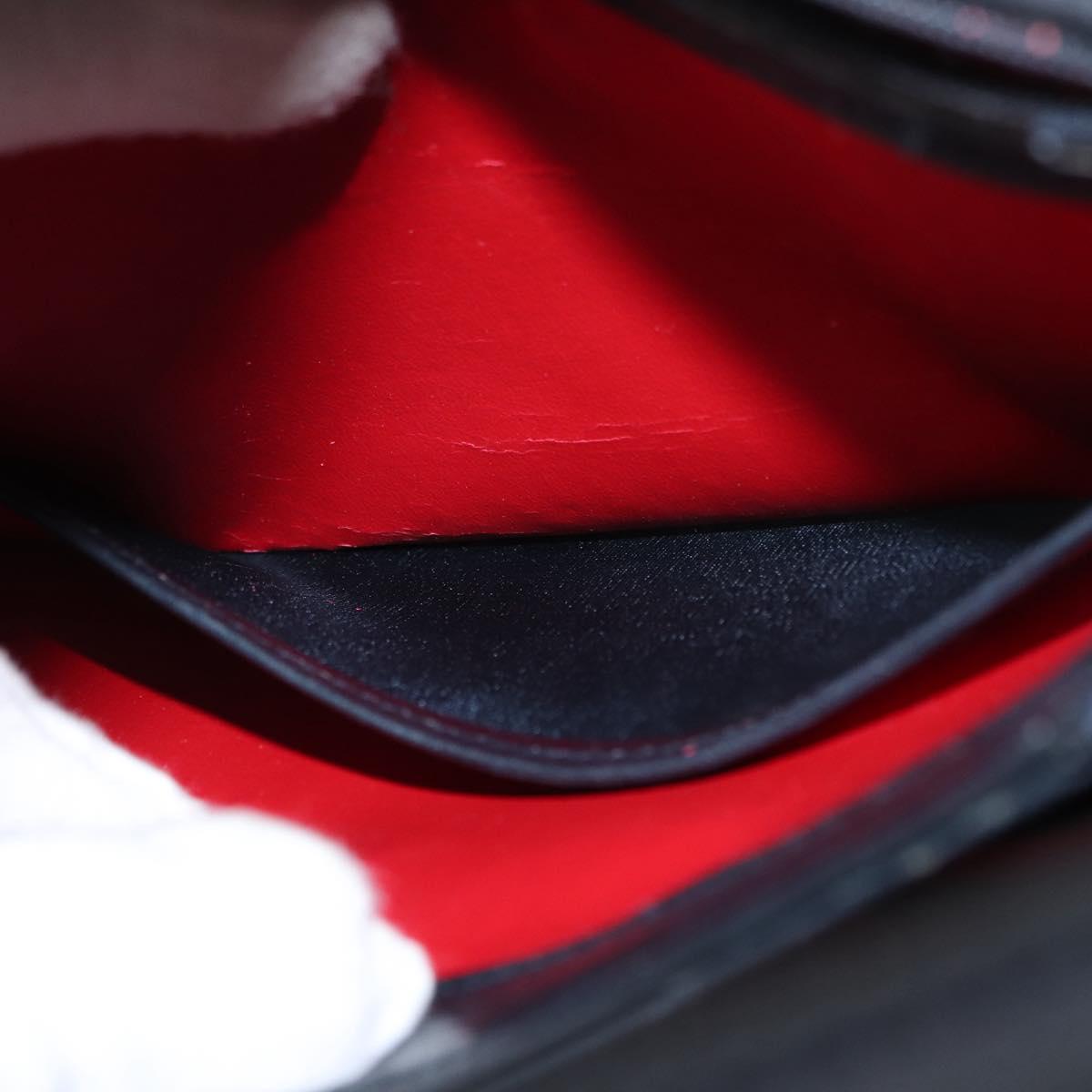 GUCCI Shoulder Bag Leather Navy Gold Auth 152739