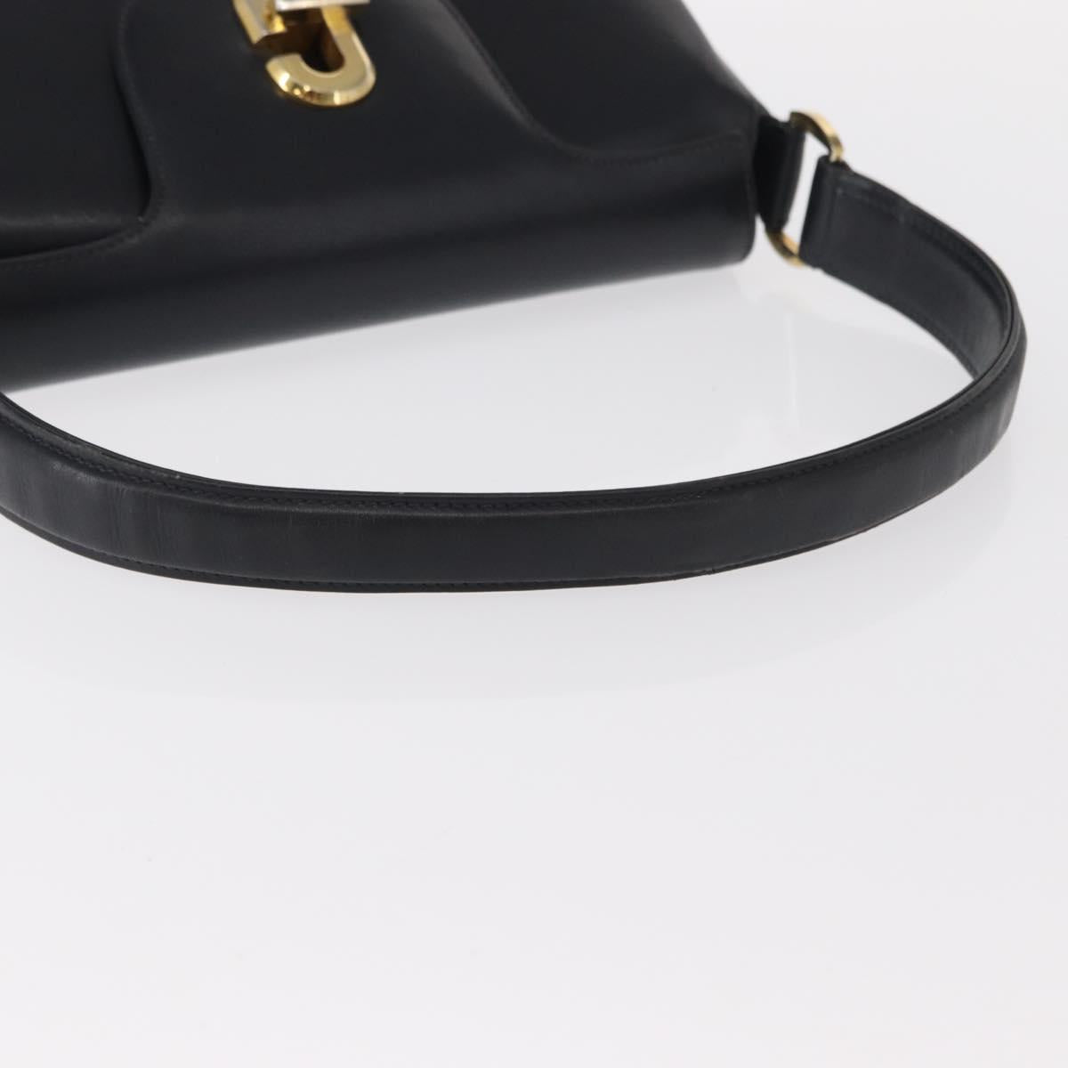 GUCCI Shoulder Bag Leather Navy Gold Auth 152739