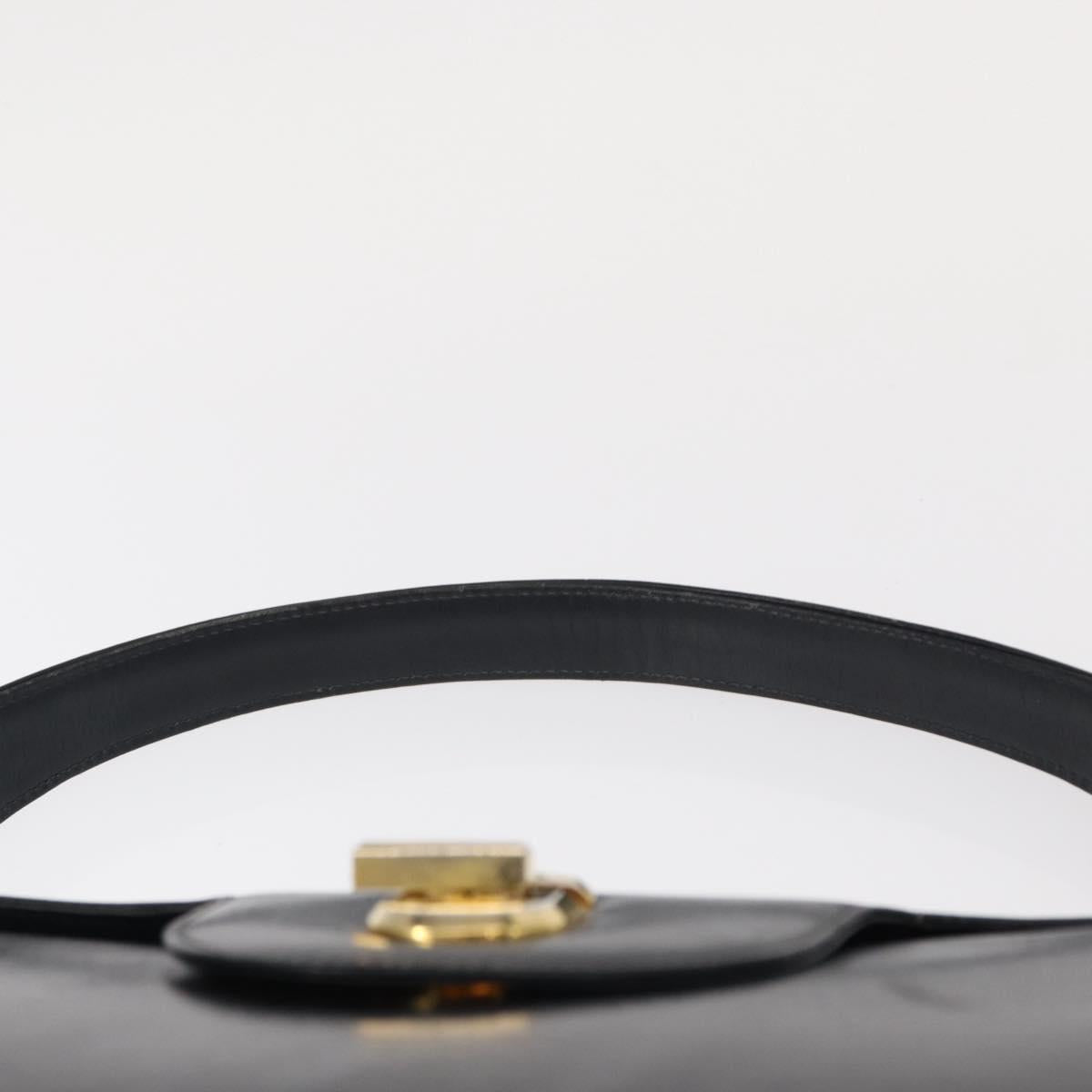 GUCCI Shoulder Bag Leather Navy Gold Auth 152739