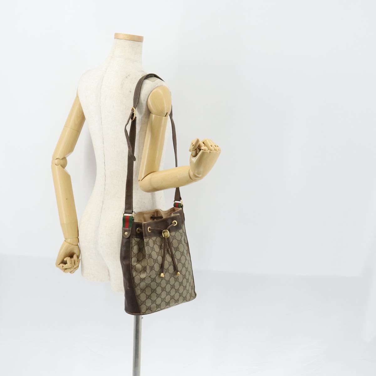 GUCCI GG Supreme Web Sherry Line Bag PVC Beige Gold 164 02 034 Auth 152742