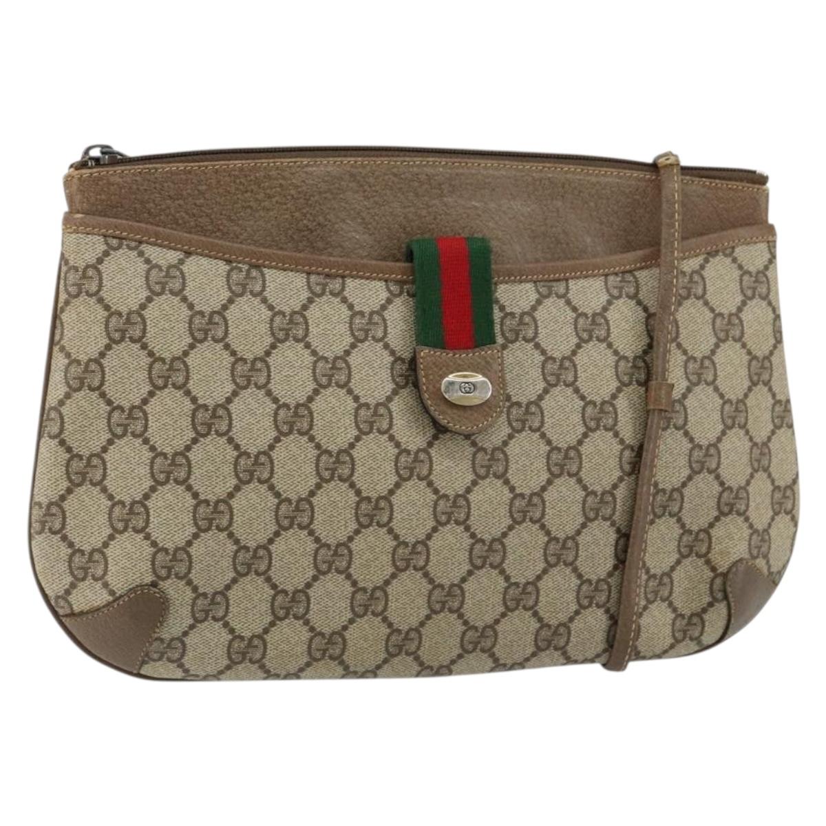 GUCCI GG Supreme Web Sherry Line Bag PVC Beige Gold 904 02 026 Auth 152743