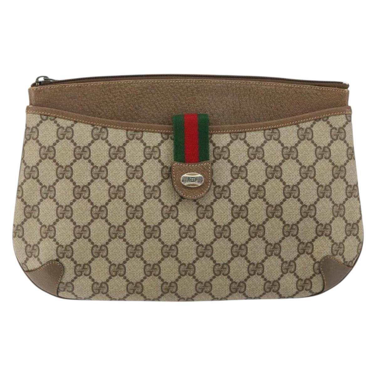 GUCCI GG Supreme Web Sherry Line Bag PVC Beige Gold 904 02 026 Auth 152743