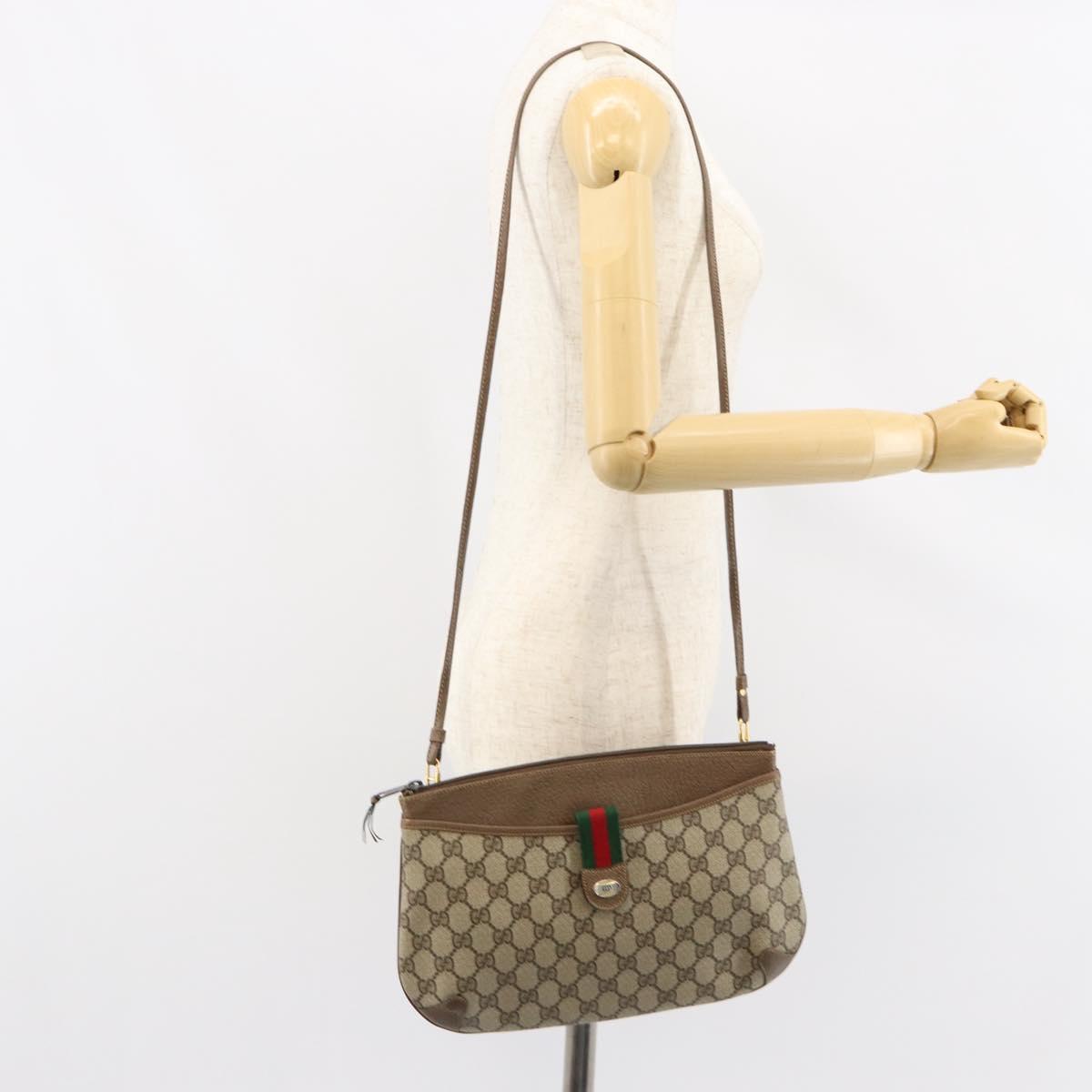GUCCI GG Supreme Web Sherry Line Bag PVC Beige Gold 904 02 026 Auth 152743