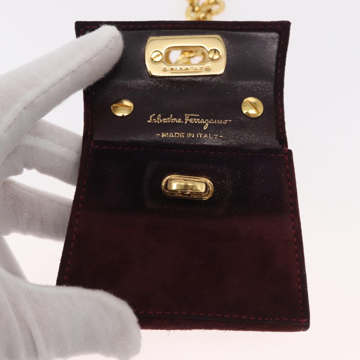 Salvatore Ferragamo Chain Gancini Shoulder Bag Suede Purple Gold Auth 152790