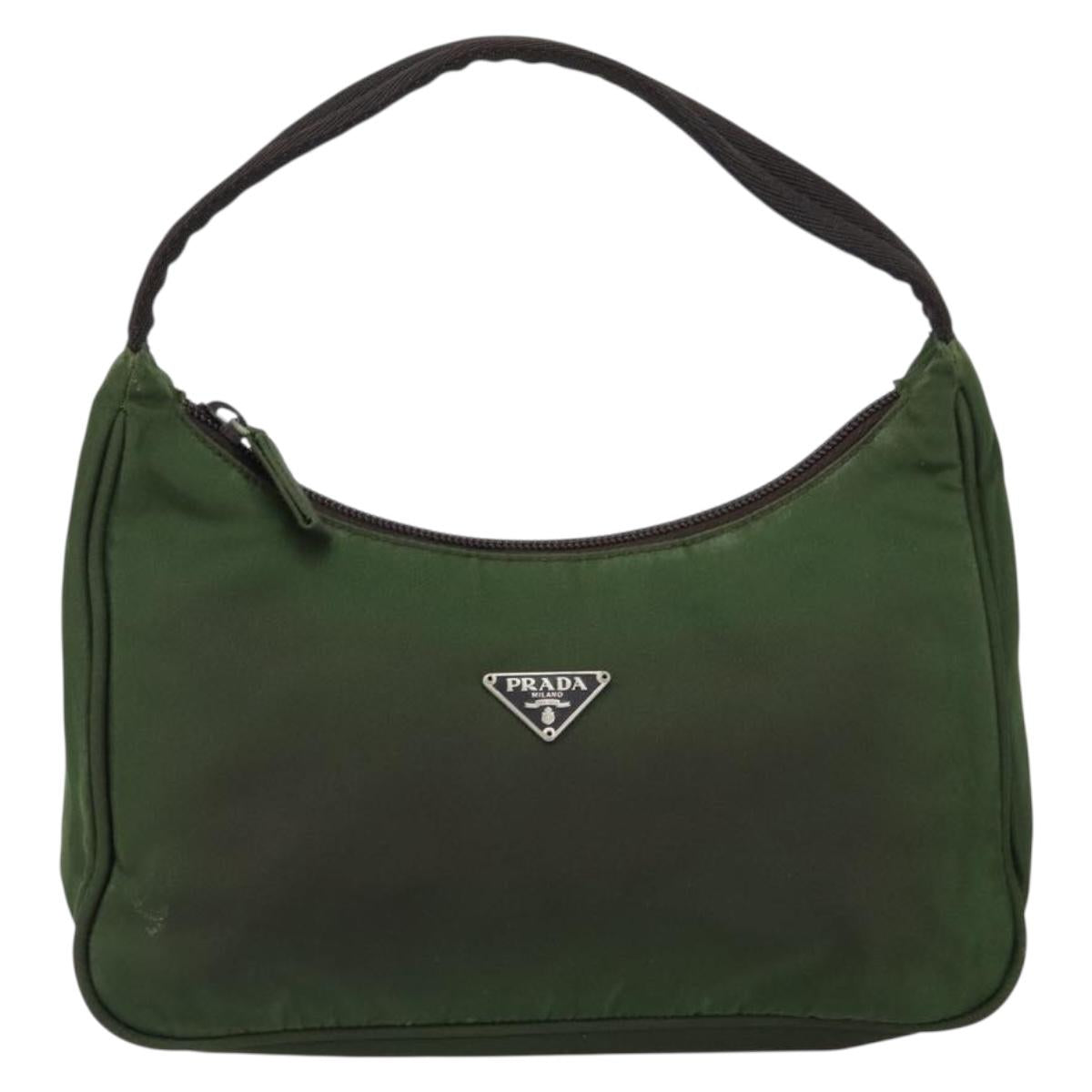PRADA Hand Bag Nylon Green Auth 152801