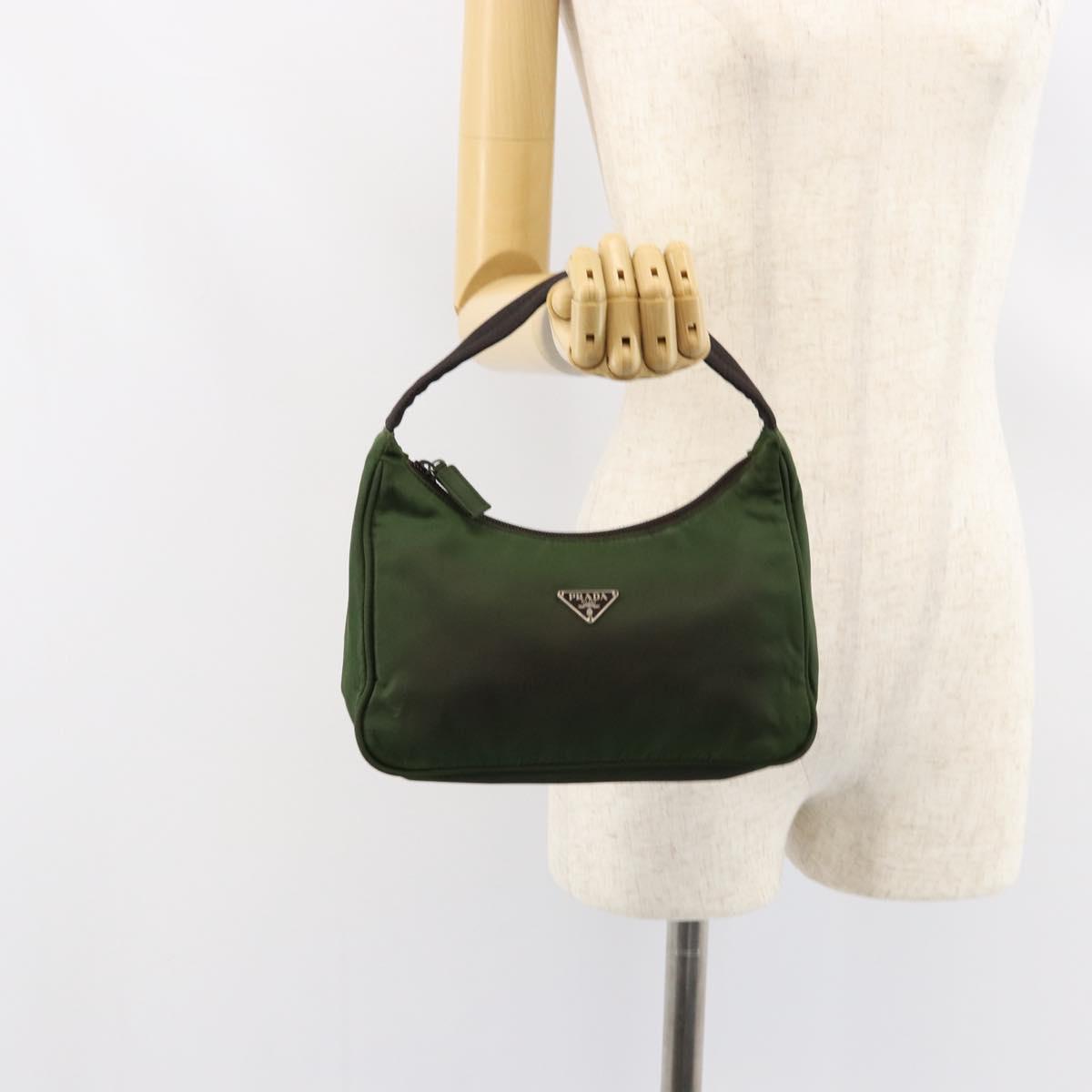 PRADA Hand Bag Nylon Green Auth 152801