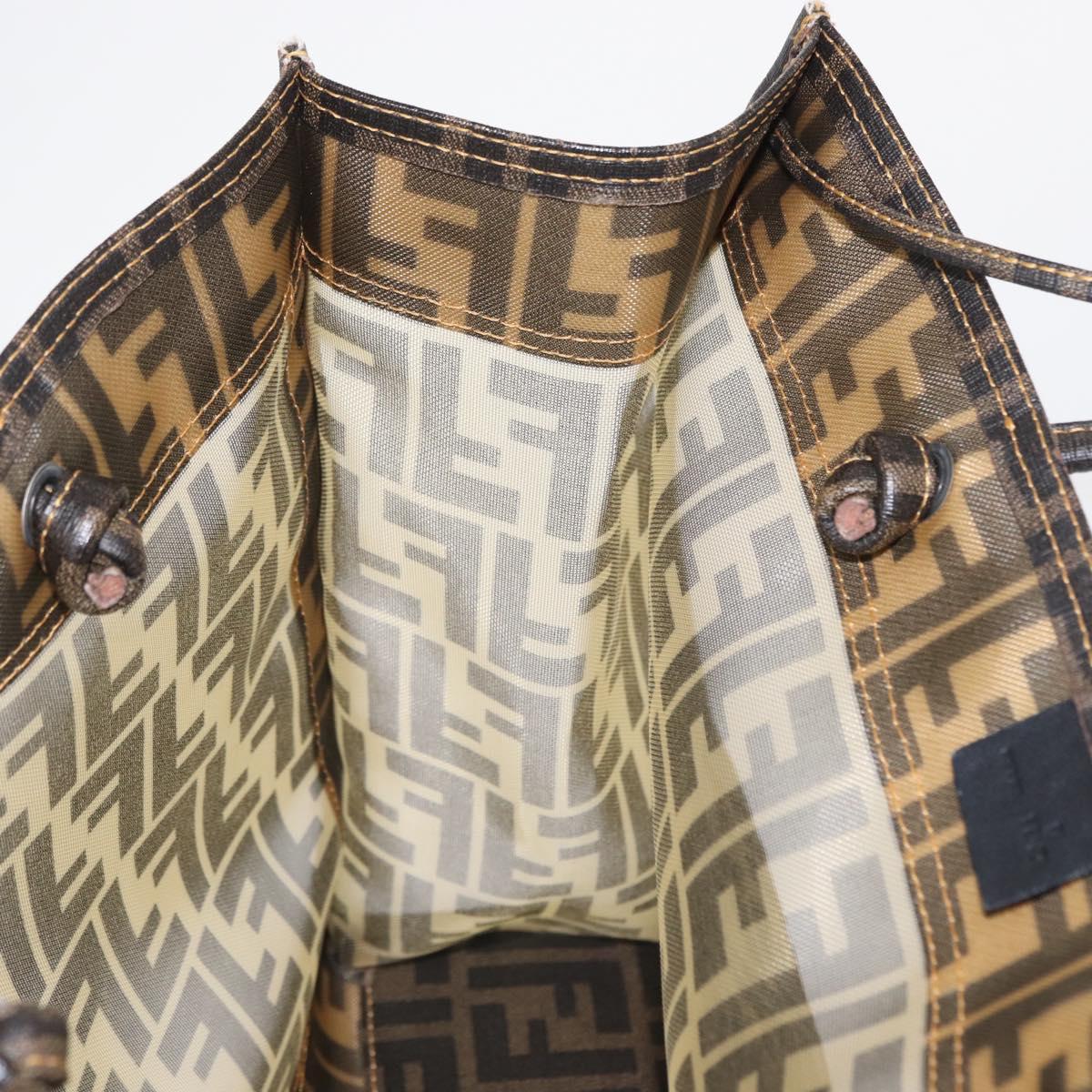 FENDI Mesh Zucca Canvas Tote Bag Black Brown Auth 152820