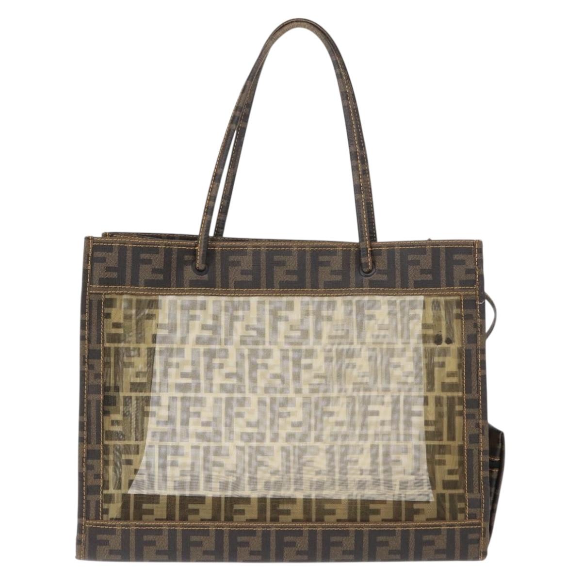 FENDI Mesh Zucca Canvas Tote Bag Black Brown Auth 152820