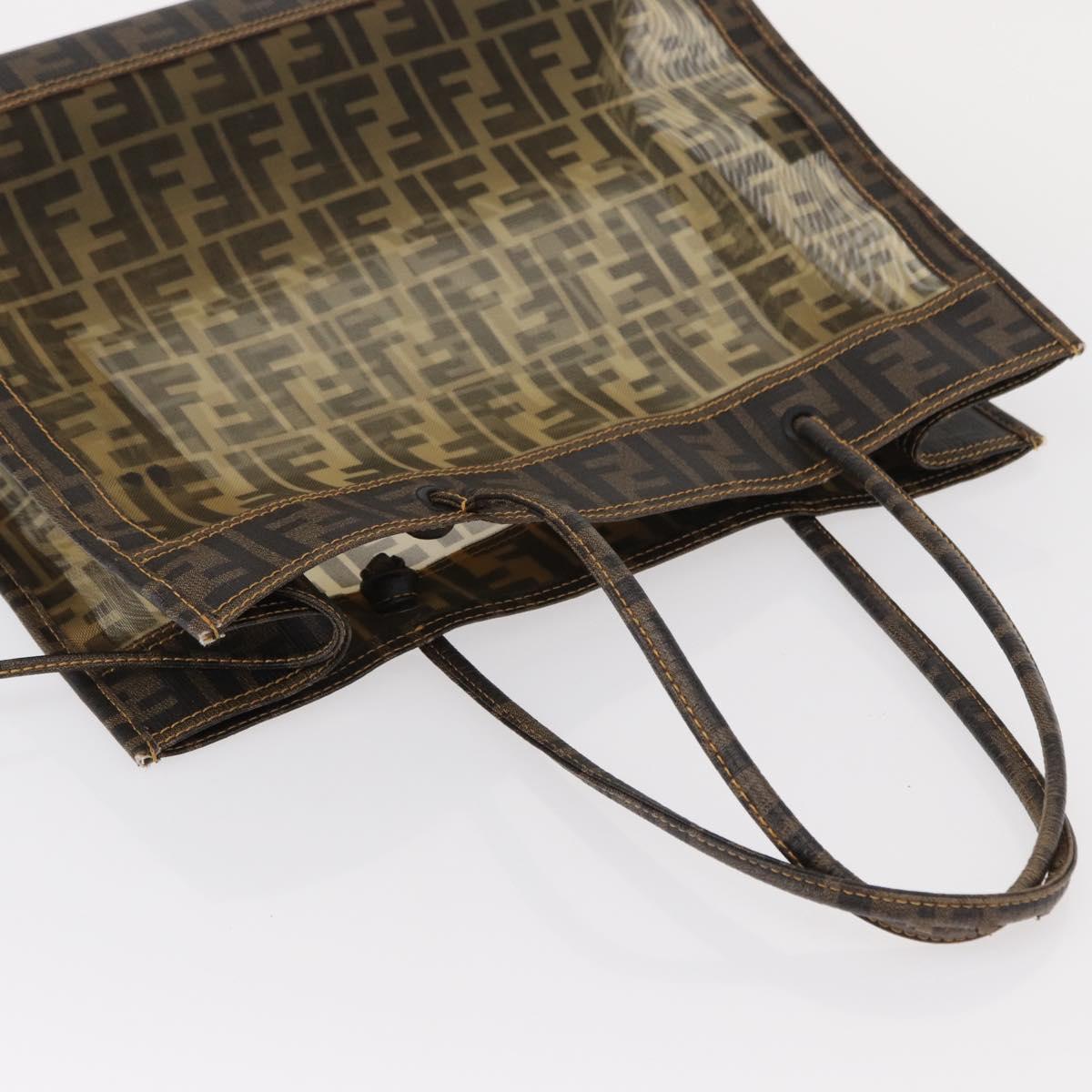 FENDI Mesh Zucca Canvas Tote Bag Black Brown Auth 152820