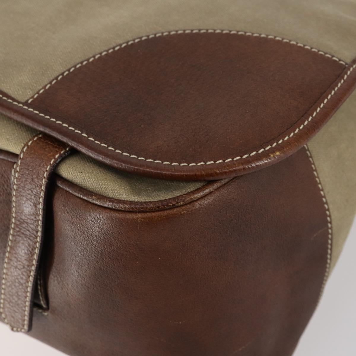 PRADA Shoulder Bag Canvas Leather Beige Brown Silver Auth 152823