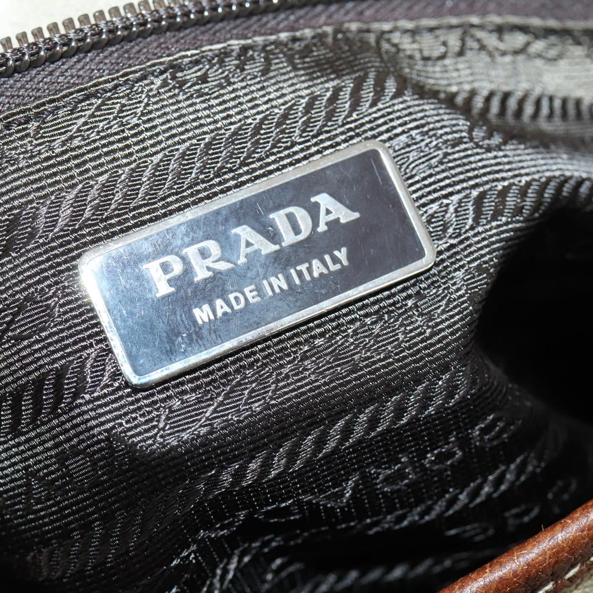 PRADA Shoulder Bag Canvas Leather Beige Brown Silver Auth 152823