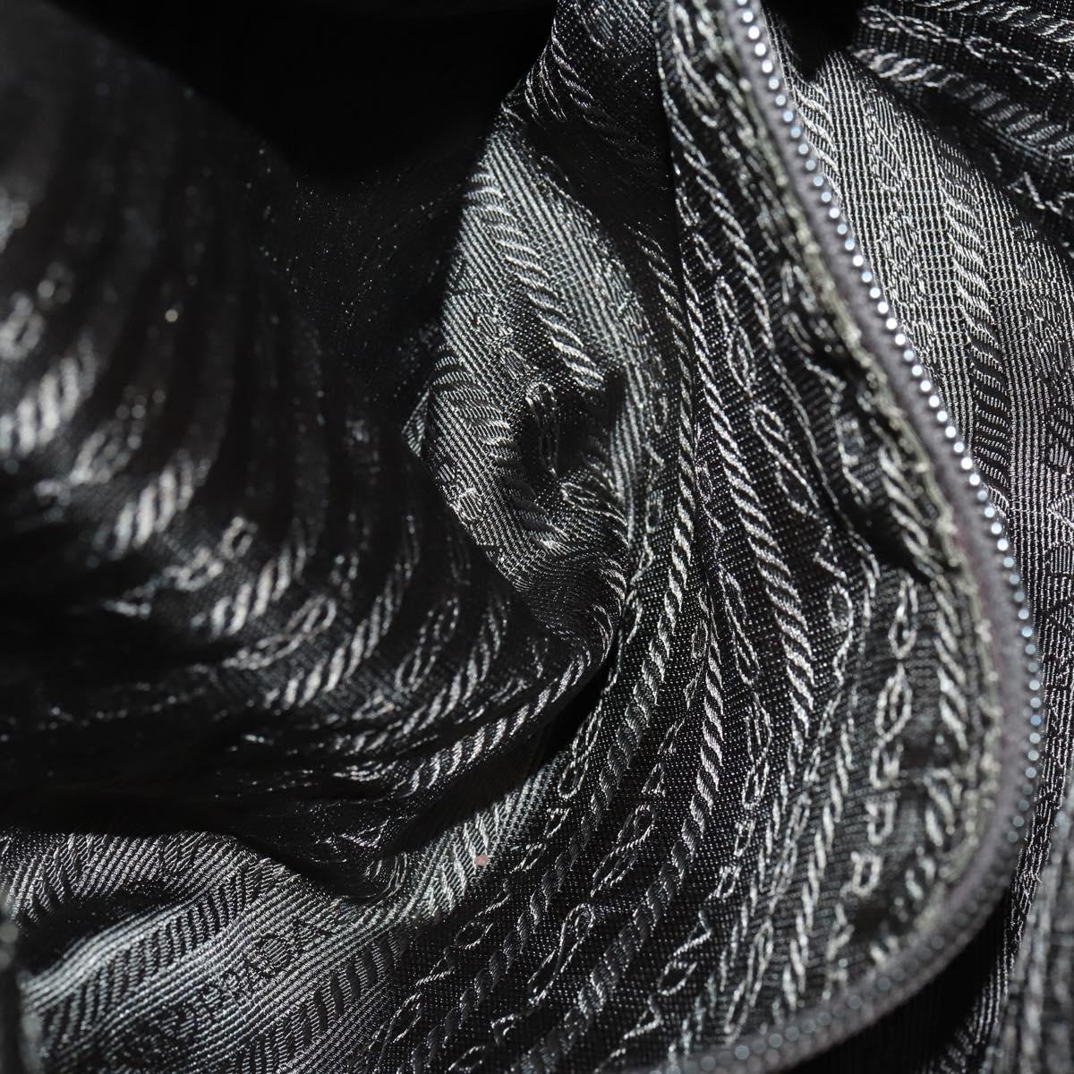 PRADA Shoulder Bag Canvas Leather Beige Brown Silver Auth 152823