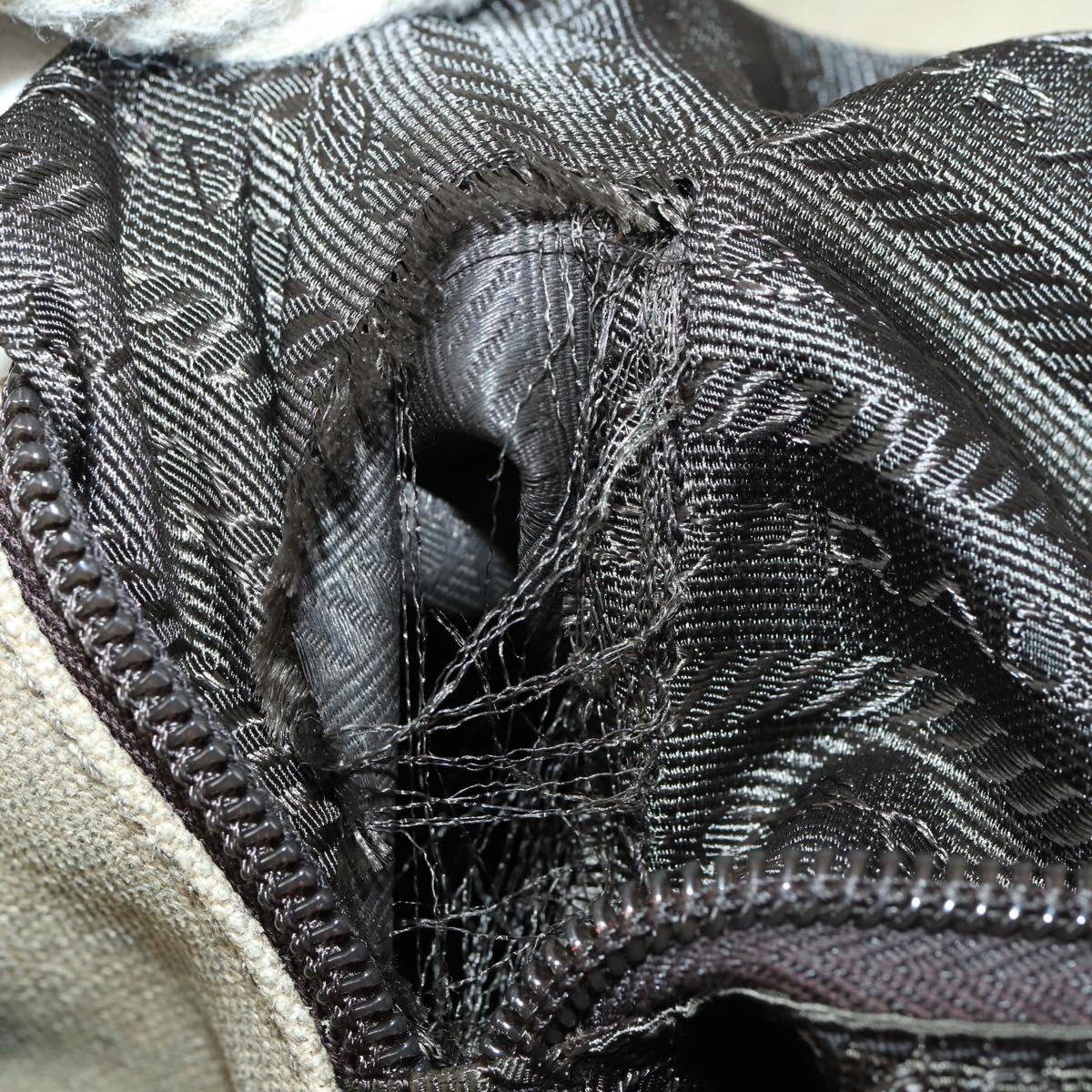 PRADA Shoulder Bag Canvas Leather Beige Brown Silver Auth 152823