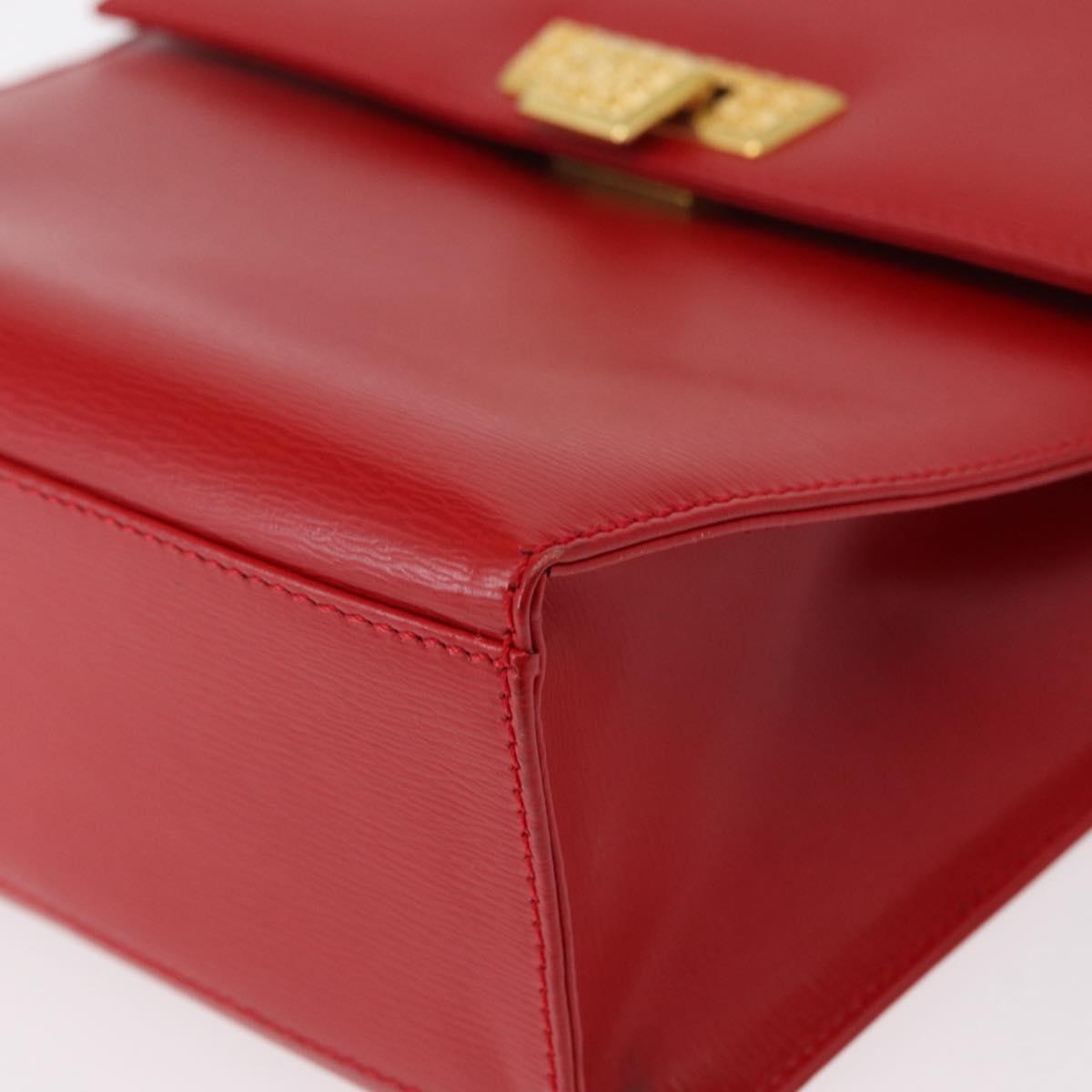 Christian Dior Hand Bag Leather 2way Red Gold Auth 152824