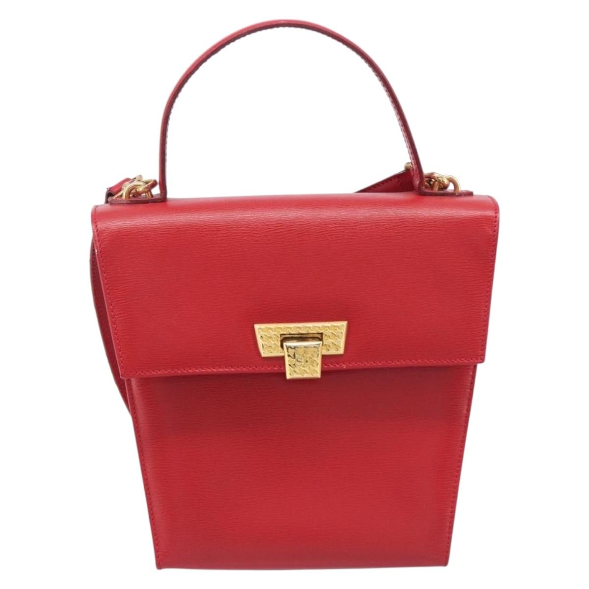 Christian Dior Hand Bag Leather 2way Red Gold Auth 152824