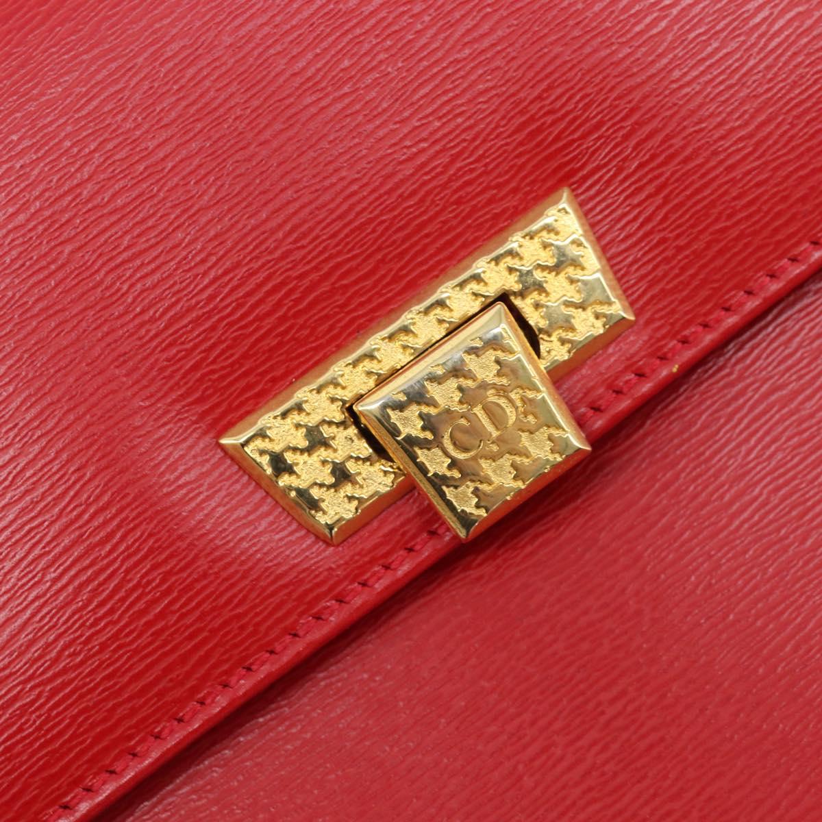 Christian Dior Hand Bag Leather 2way Red Gold Auth 152824