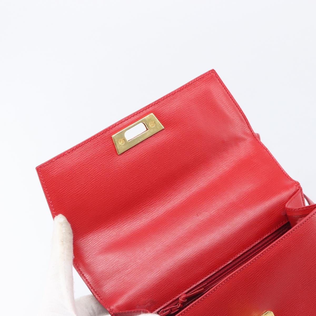 Christian Dior Hand Bag Leather 2way Red Gold Auth 152824