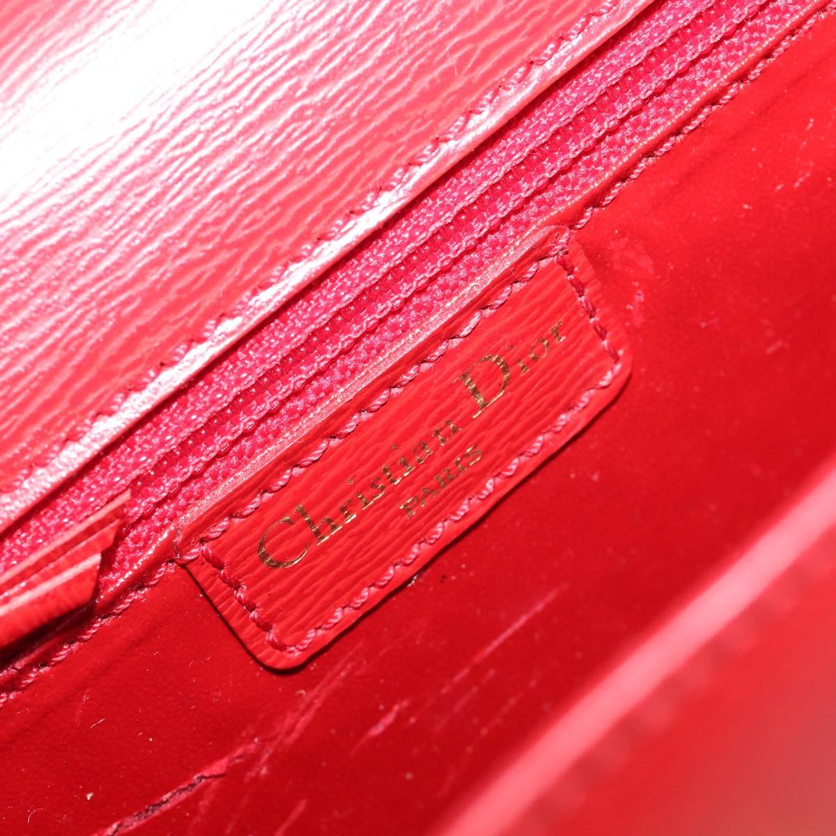 Christian Dior Hand Bag Leather 2way Red Gold Auth 152824