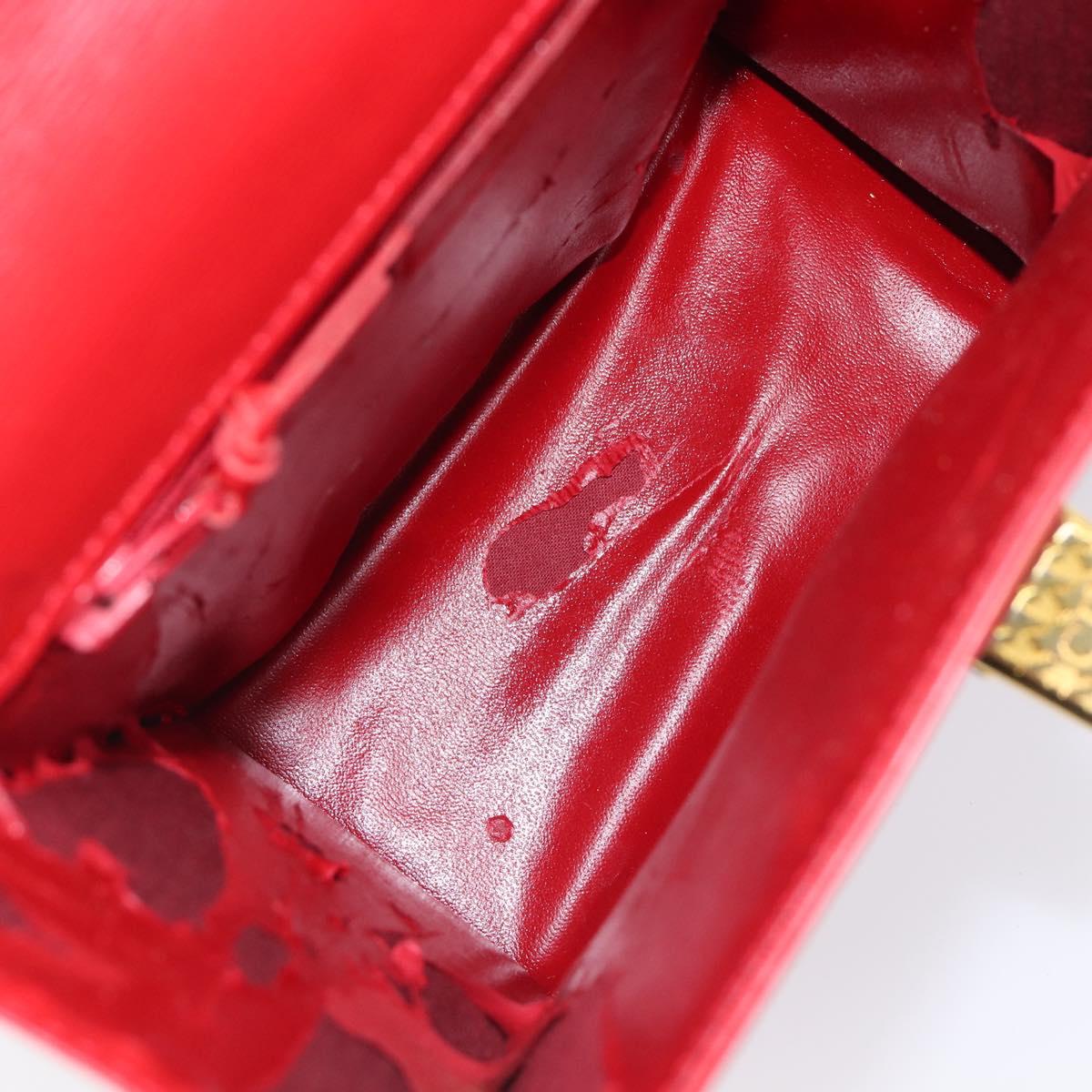 Christian Dior Hand Bag Leather 2way Red Gold Auth 152824