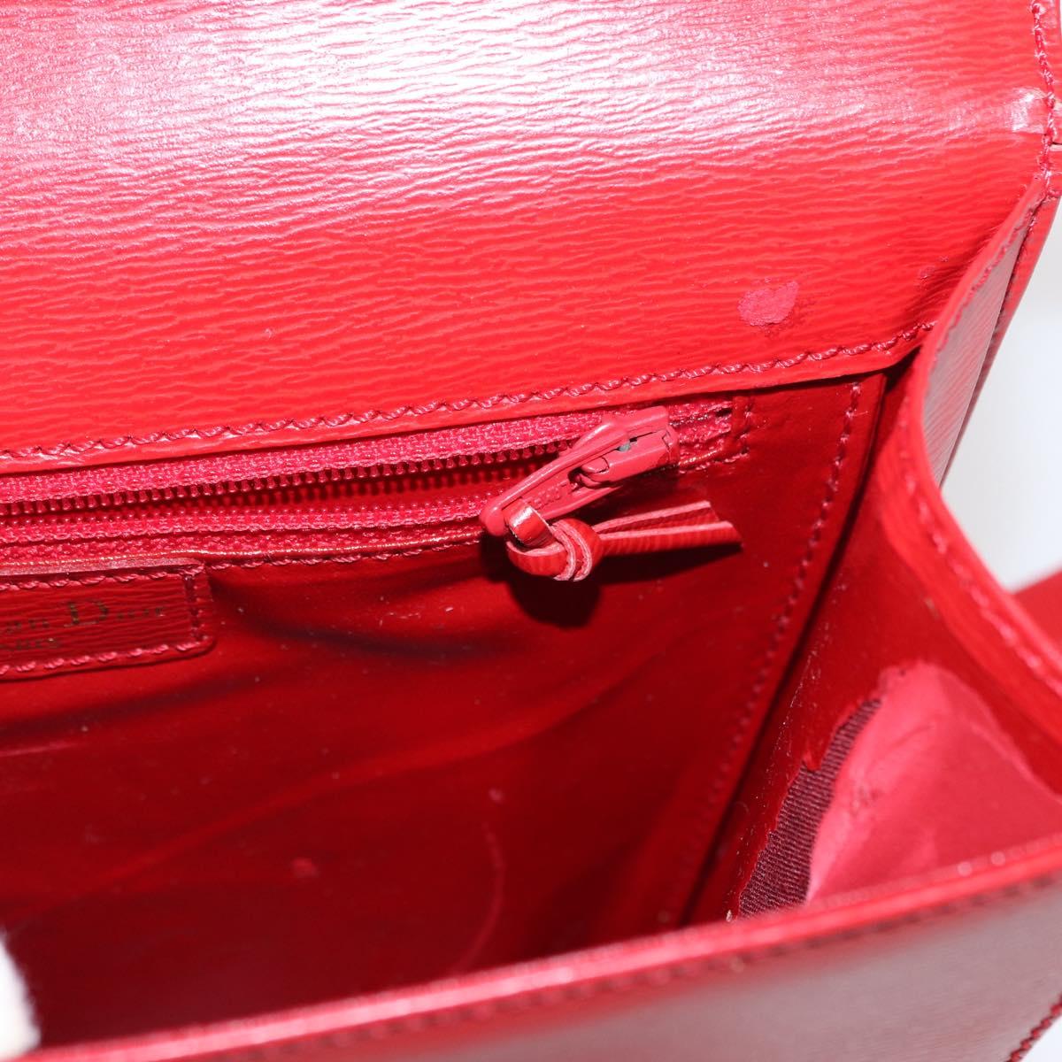 Christian Dior Hand Bag Leather 2way Red Gold Auth 152824