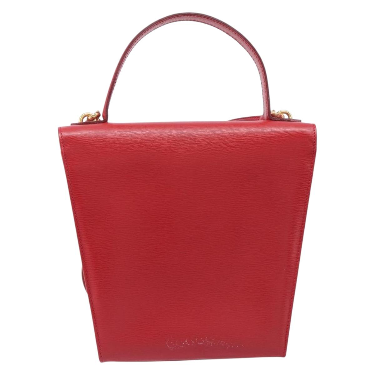 Christian Dior Hand Bag Leather 2way Red Gold Auth 152824