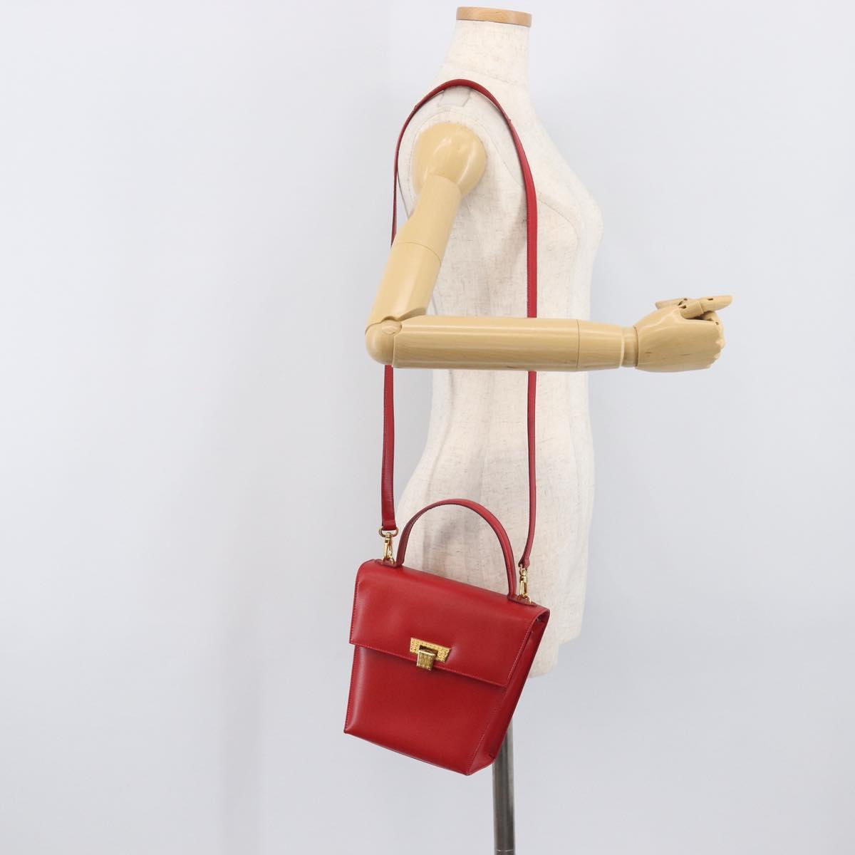 Christian Dior Hand Bag Leather 2way Red Gold Auth 152824